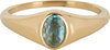 Charmin&rsquo;s R1085 Birthstone zegelring March Blue Topaz Oval Stone Goldplated