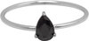 Charmin&#039;s Stalen Ring met Druppelvormig Zwart Kristal Steentje R1742 &ndash; Mysterieus Chic 