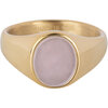 Charmin&#039;s Goudkleurige Zegelring met Platte Ovale Licht-roze Rozenkwarts Edelsteen Staal R1482