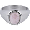 Charmin&#039;s Zegelring met Bolle Ovale Licht-roze Rozenkwarts Edelsteen Staal R1268