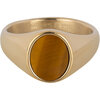 Charmin&#039;s Goudkleurige Zegelring met Platte Ovale Tijgeroog Edelsteen Staal R1478