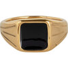 Charmin&#039;s Goudkleurige UNI Heren en Dames Zegelring Vierkante Zwarte Steen Staal R1004