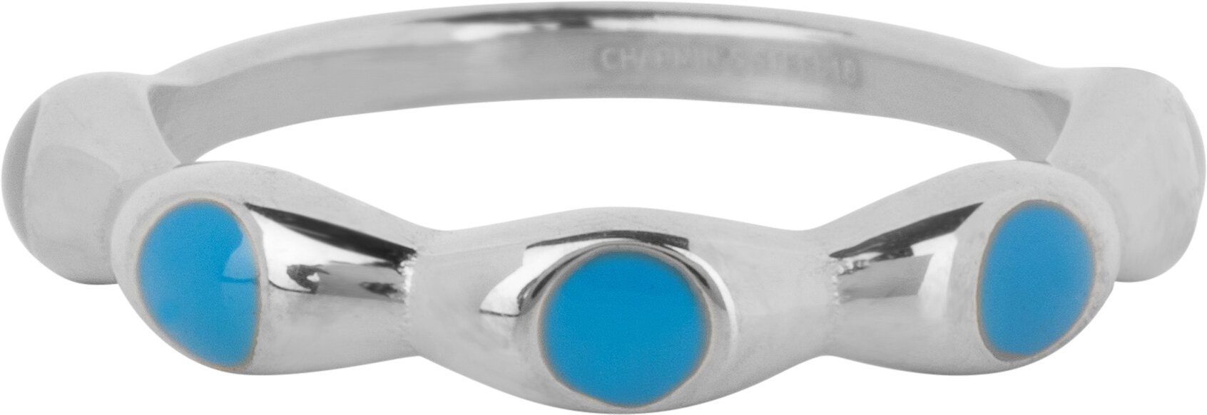 Charmin&#039;s Zilverkleurig Ring Met Blauwe Ronde Emaille Bollen Staal R1499