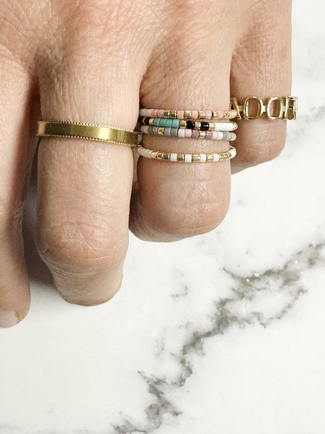 Charmins Miyuki-Perlen Goldweißer Angst-Fidget-Ring R1534