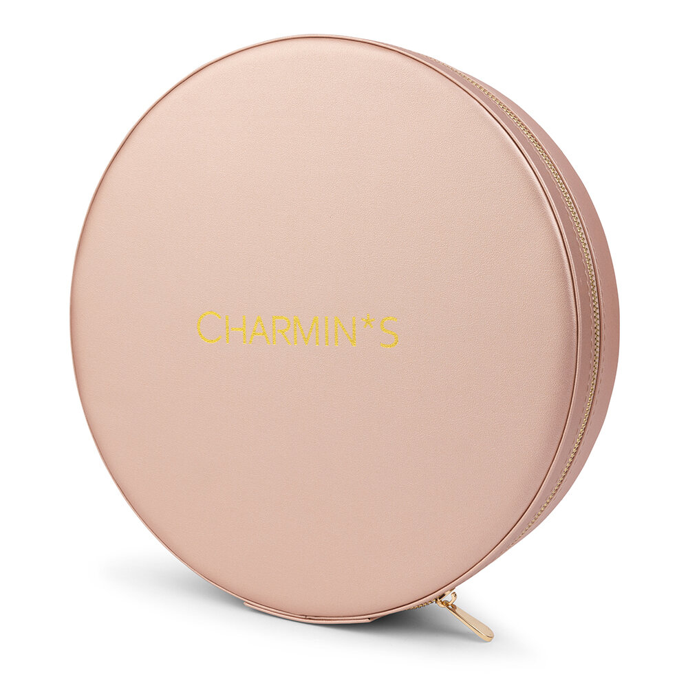 Charmin's Ronde Ringendoos met Spiegel Roze Vegan-Leer Display 5553