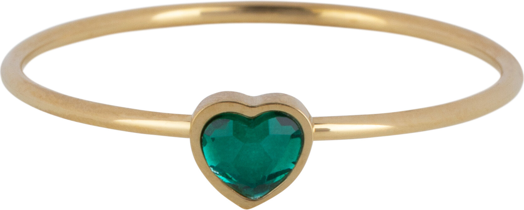 Charmin&#039;s Gold-Colored Ring with Dark Green Emerald Heart Stone Steel R1576 &ndash; Birthstone May