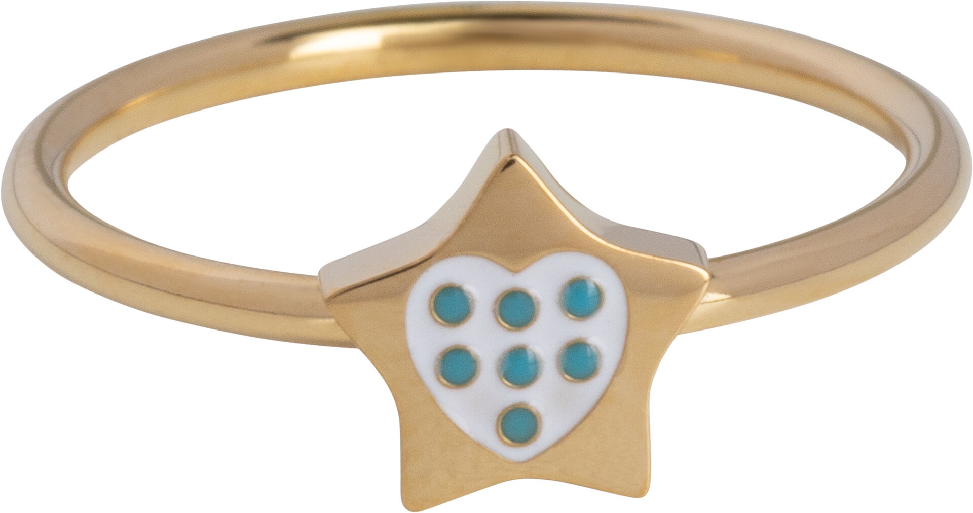 KR185 Stern mit Herz und blauen Punkten Gold Stahl Kinderring