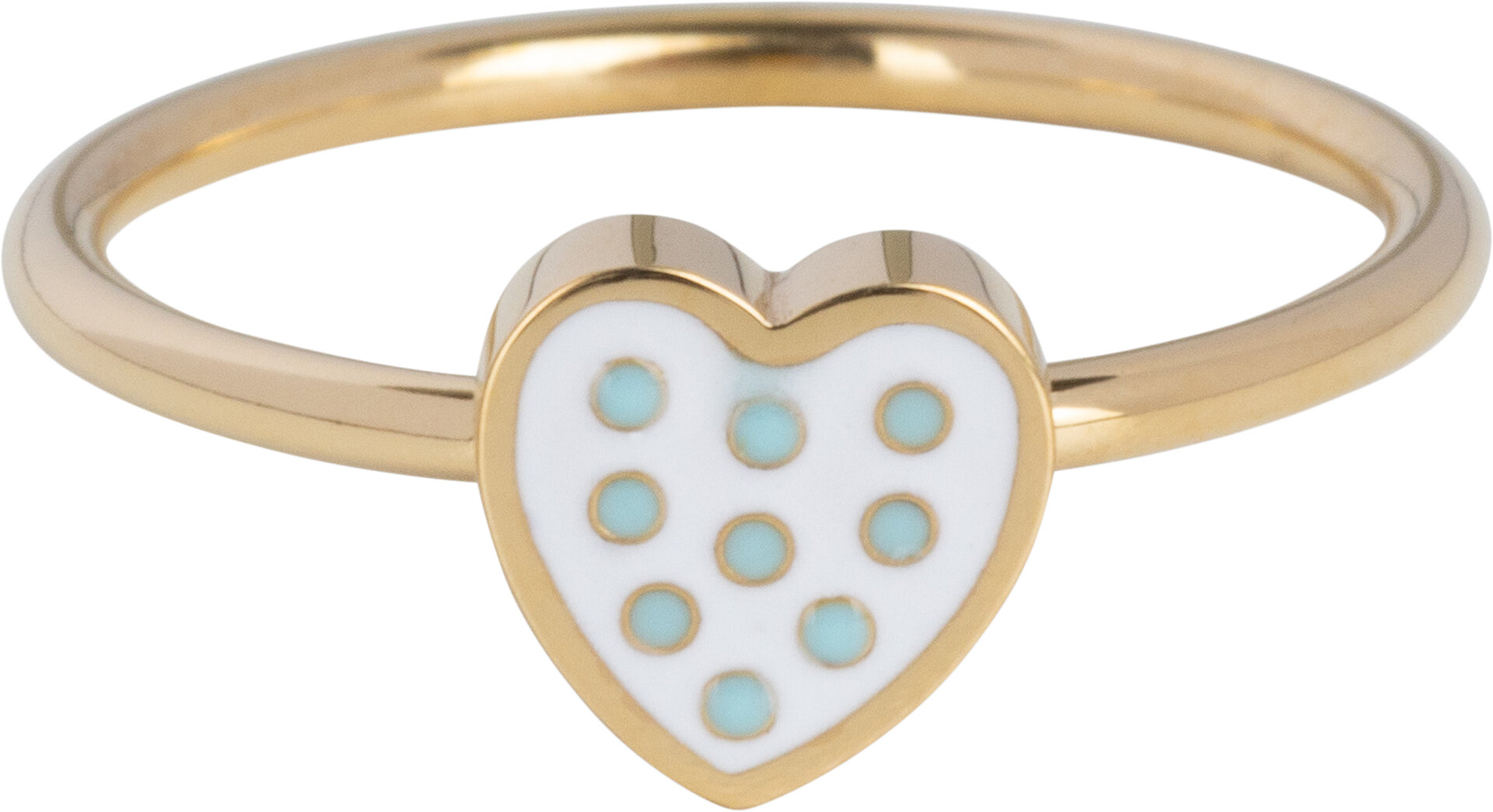 Bague enfant KIDZ en acier dor&eacute; avec c&oelig;ur et pois bleus KR135 &ndash; Fra&icirc;che et joyeuse