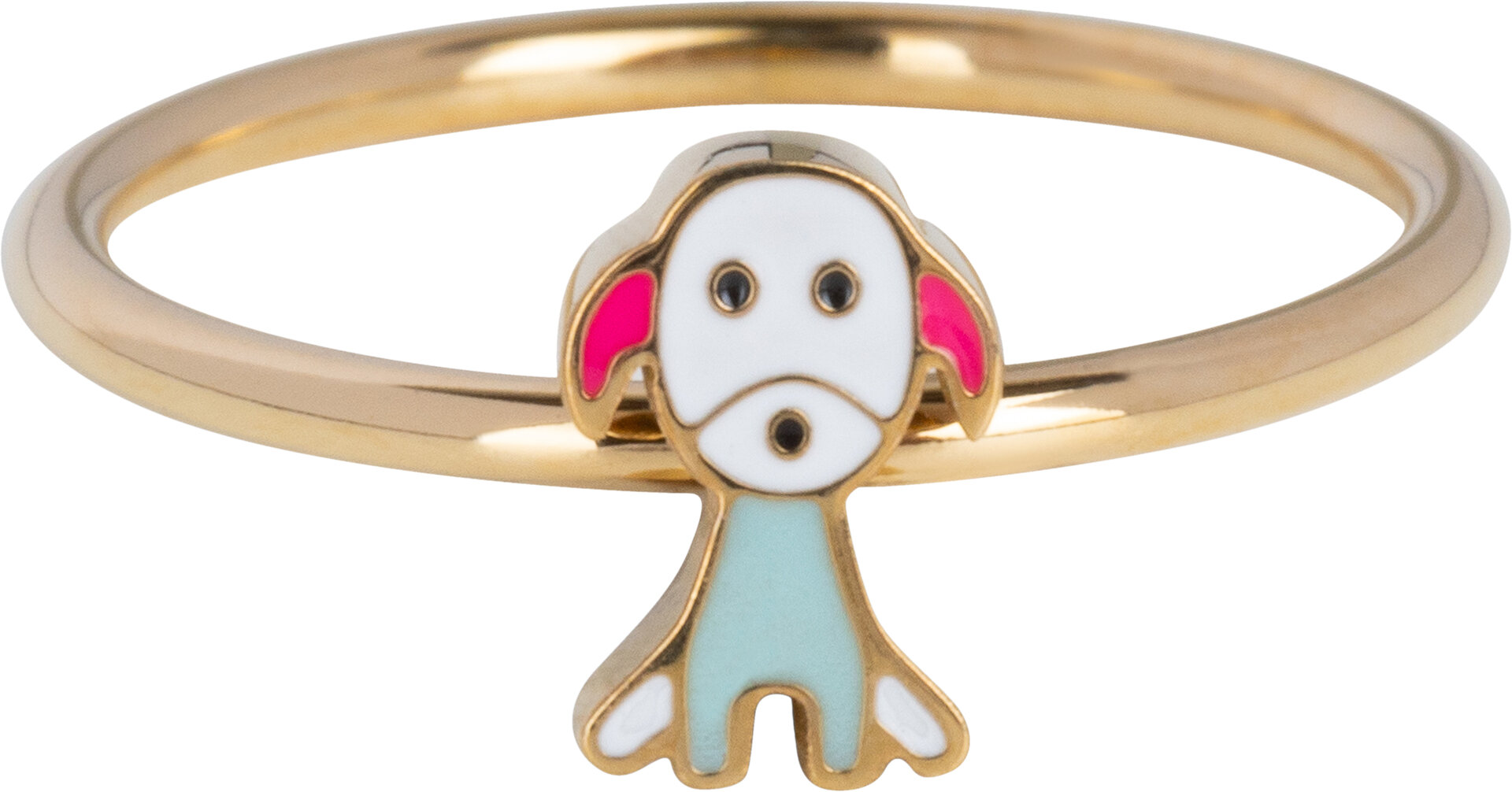 KIDZ Kinderring Goudkleurig Staal met Lief Zittend Hondje KR207 – Schattig en Lief