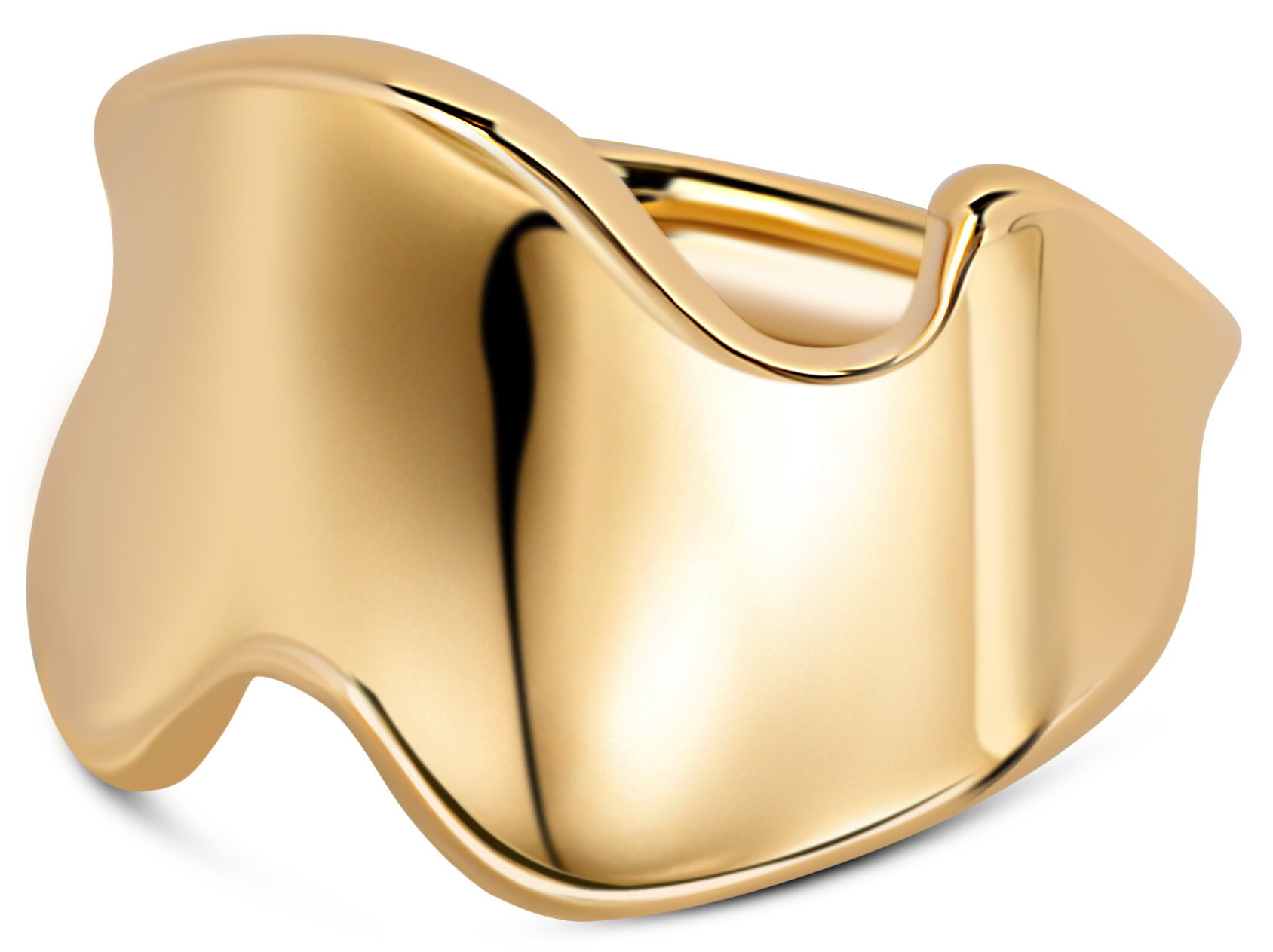 Bague épaisse en acier doré à vagues torsadées de Charmin R1799 – Dynamique et élégante