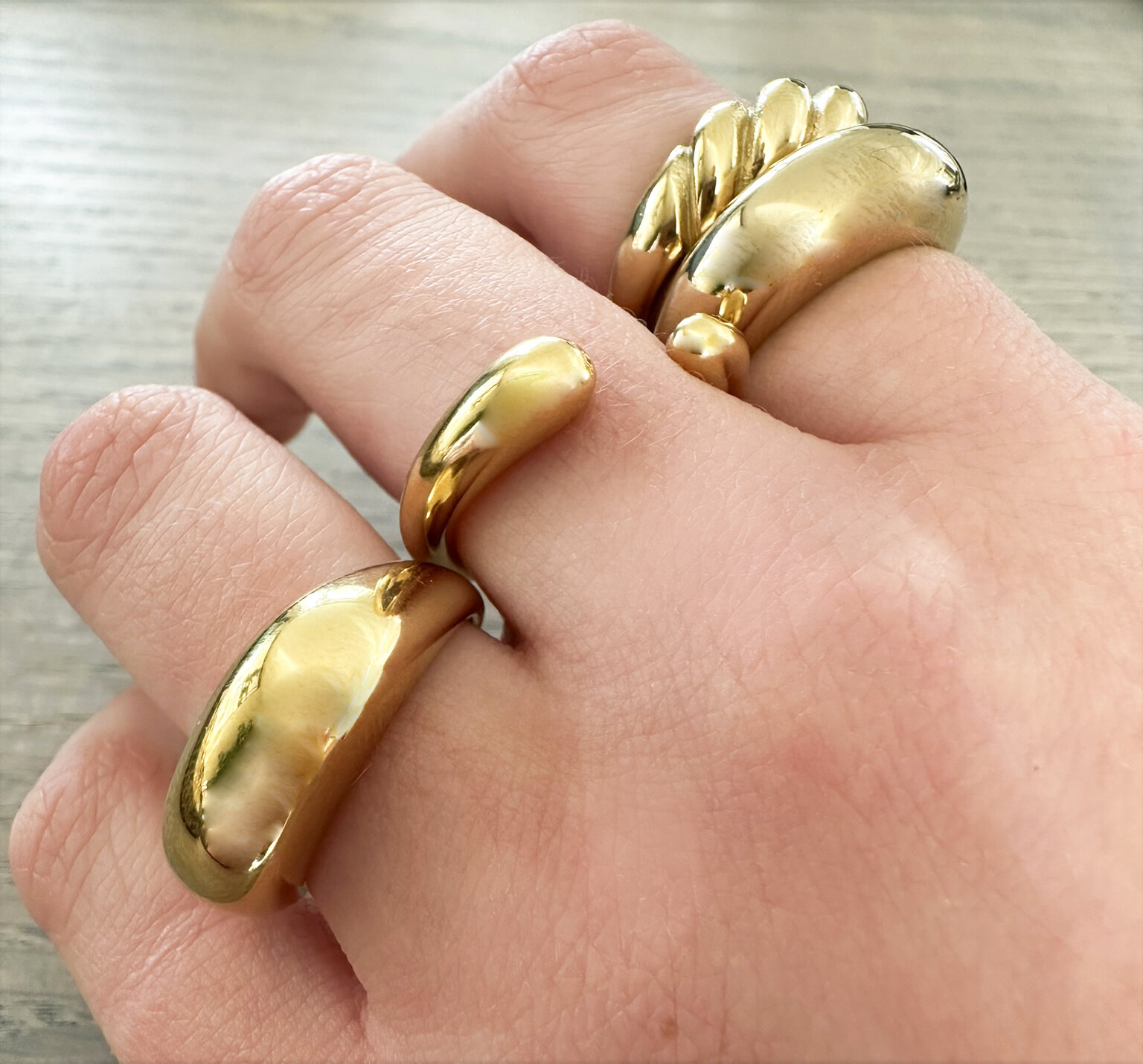 Charmin's Gold-Tone Chunky Ring with Twisted Croissant Shape R996 – Elegant and Playful