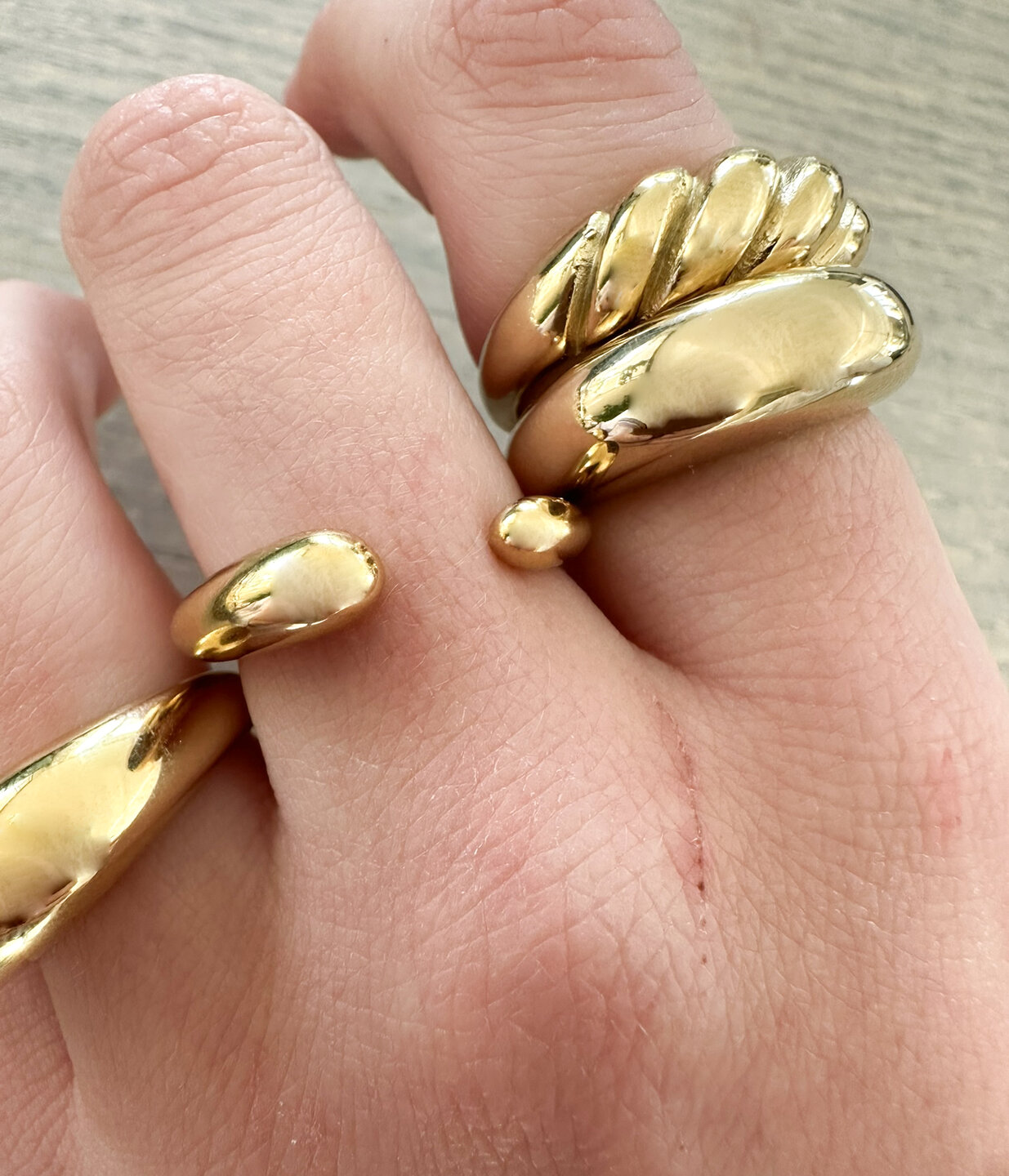 Charmin's Gold-Tone Chunky Ring with Twisted Croissant Shape R996 – Elegant and Playful