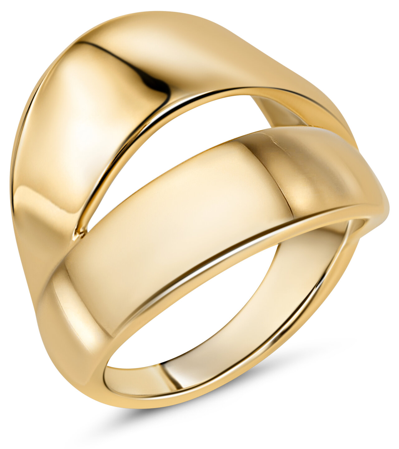 Charmins goldfarbener klobiger Ring mit doppelten Bändern aus Stahl R1798 – verspielt und stilvoll