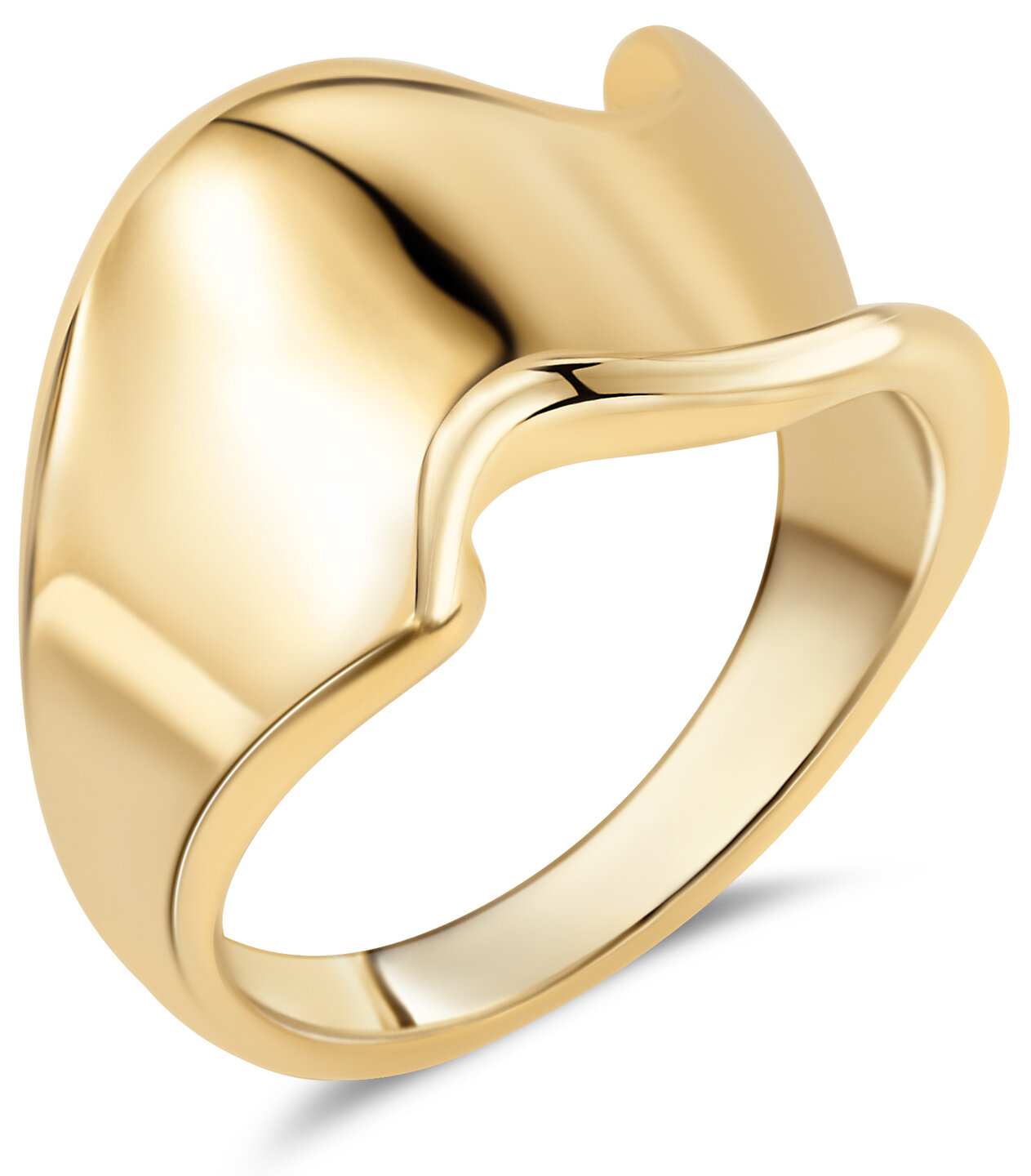 Charmin's Goudkleurige Chunky Ring met Gedraaide Golf Staal R1799 – Dynamisch en Stijlvol B. Korte productomschrijving: