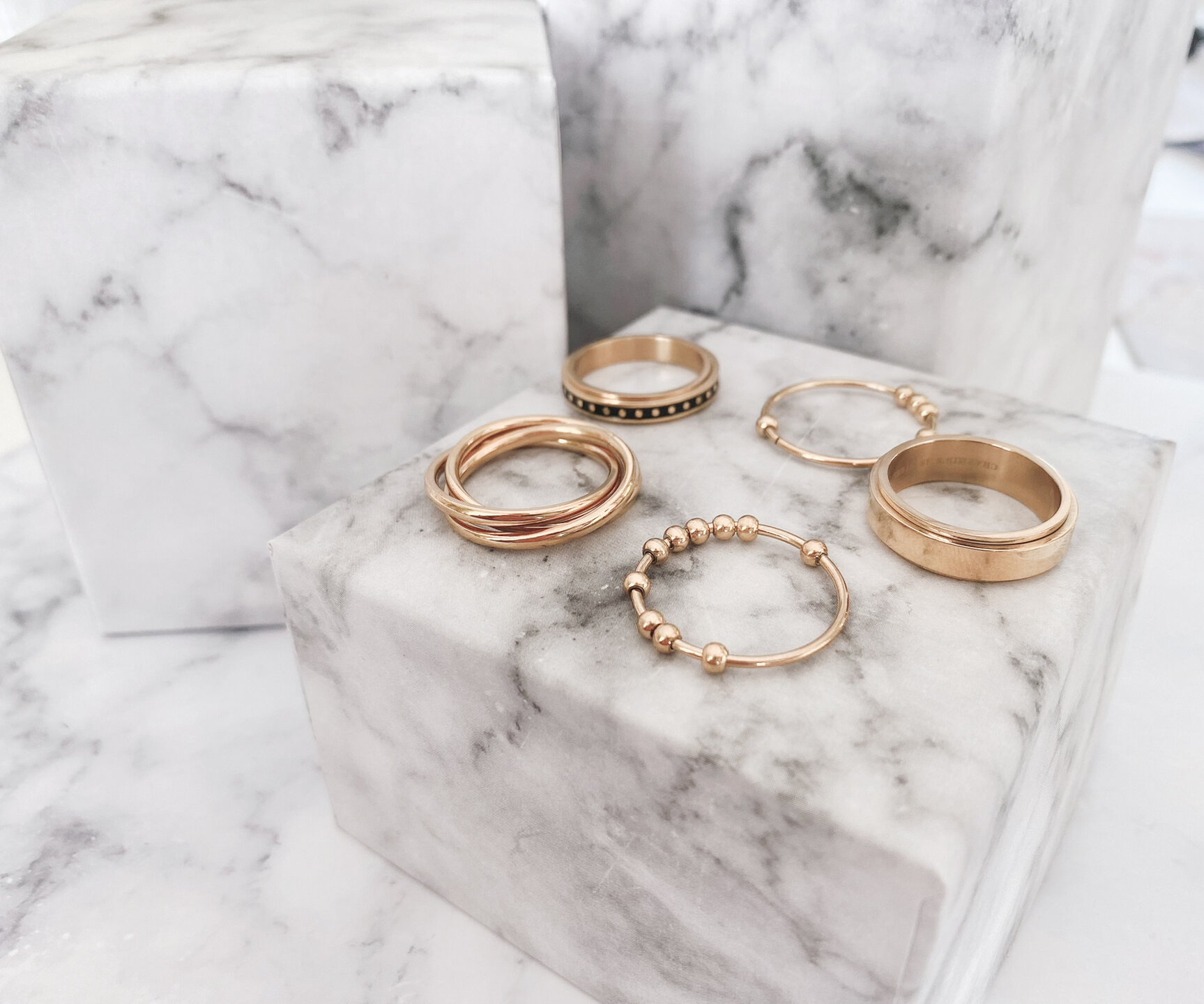 Charmin's Trinity Rolling Anxiety Fidget Ring Roségold-Stahlfarben schmal R164567