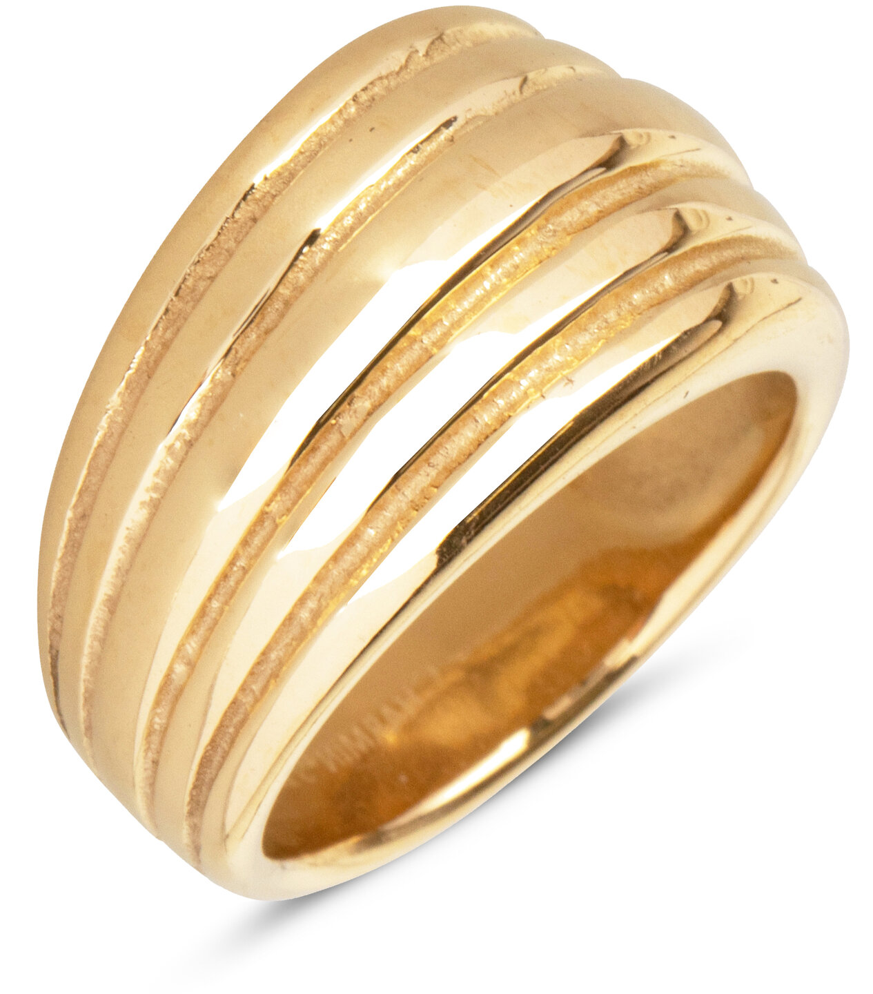 Charmin&#039;s Goudkleurige Chunky Ring met Gegraveerde Strepen R992 &ndash; Subtiel en Stijlvol