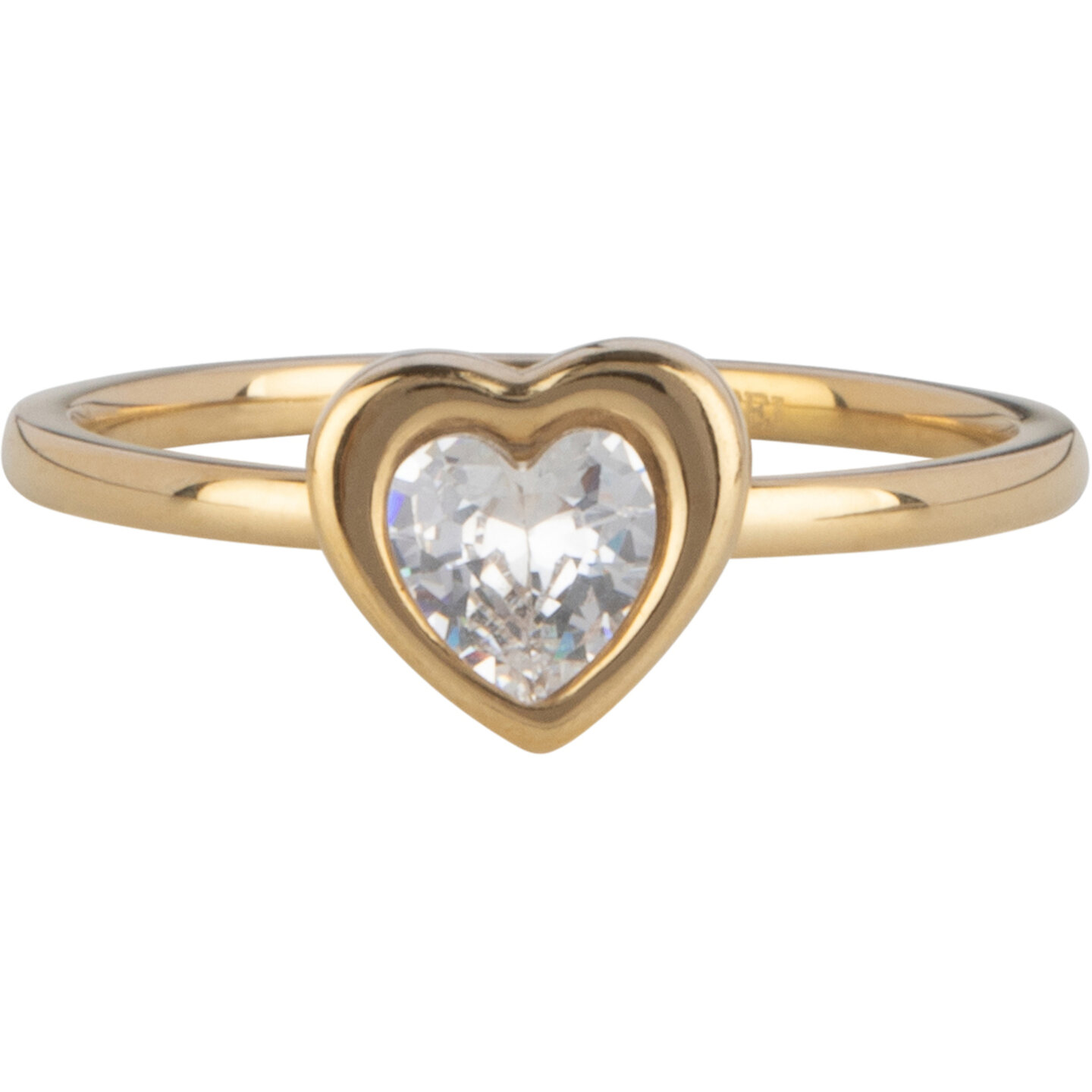Charmin&#039;s Goudkleurige Ring met Hartvormig Wit Kristallen Steentje Staal R1654 &ndash; Romantische Eyecatcher
