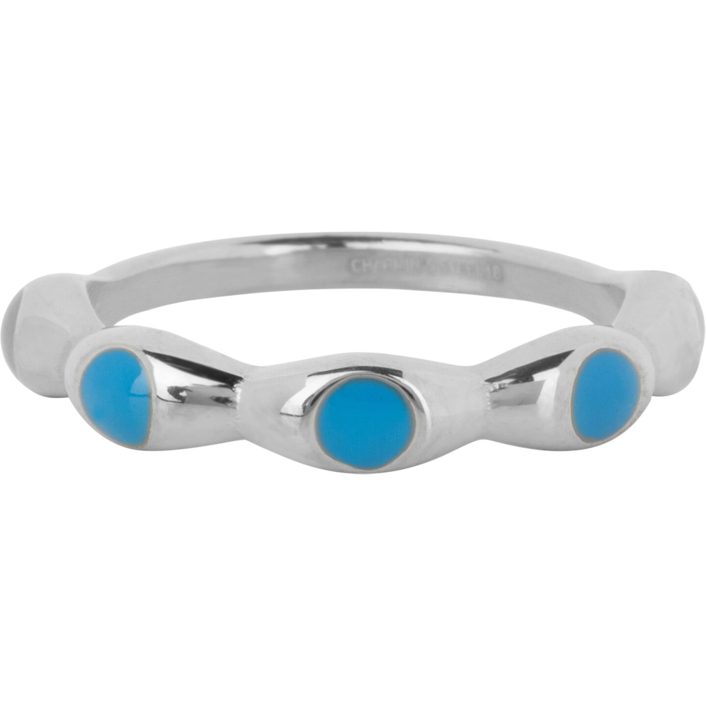 Charmin's Silver Ring with Blue Round Enamel Spheres Steel R1499