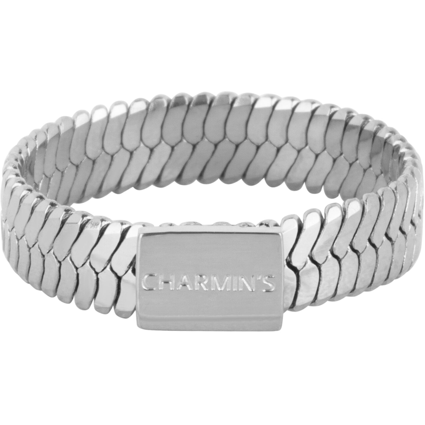 Charmin&rsquo;s Plat Gevlochten Ring Met Plaatje 5MM Staal R1487