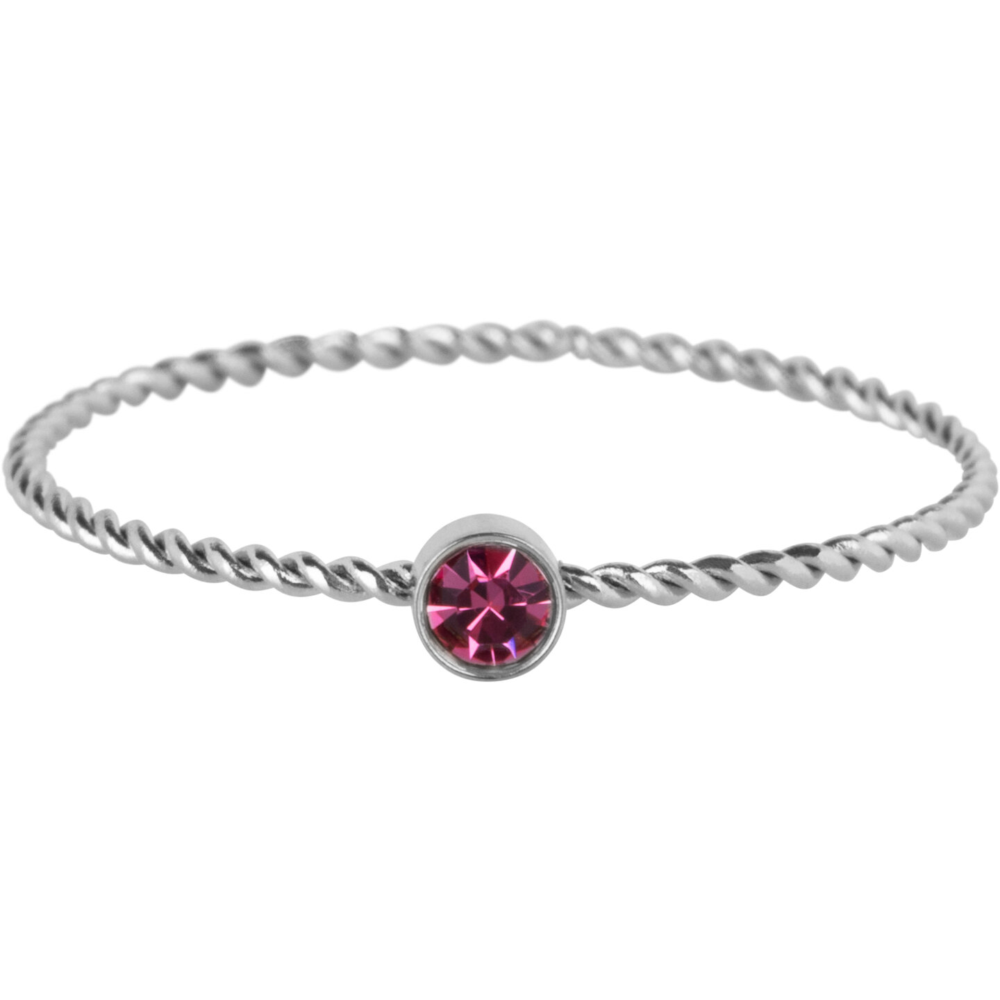 Bague de naissance torsad&eacute;e Charmin's en acier cristal rose R1450