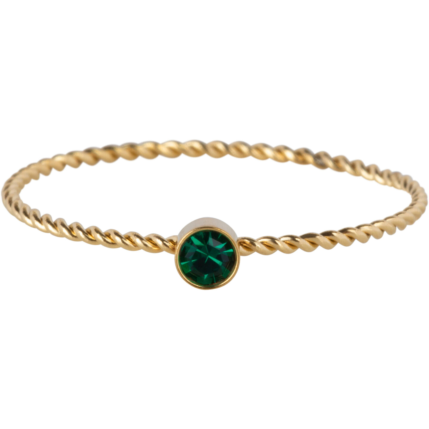 Charmin's Gold Colored Twisted Birthstone Ring Dark Green Crystal Steel R1449