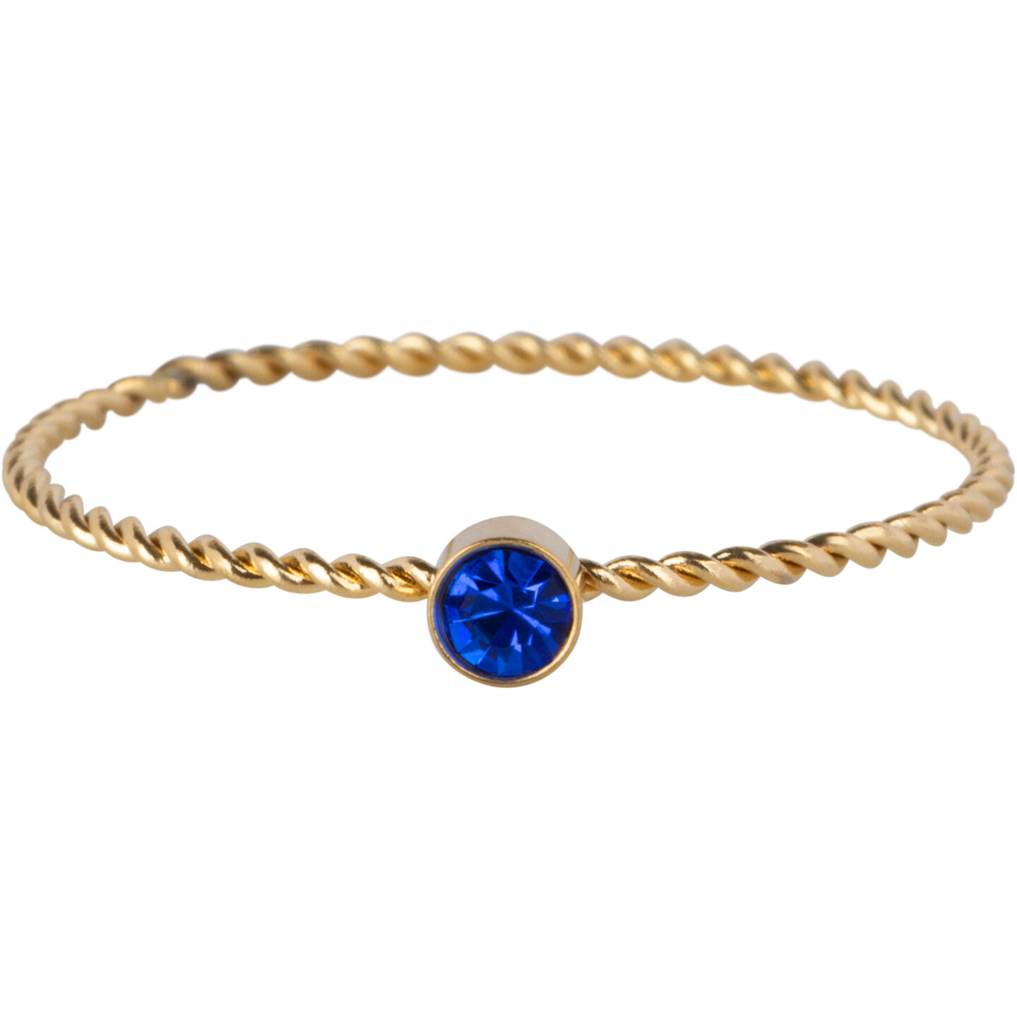 Charmin's Bague avec pierre de naissance torsad&eacute;e couleur or et acier cristal bleu fonc&eacute; R1445