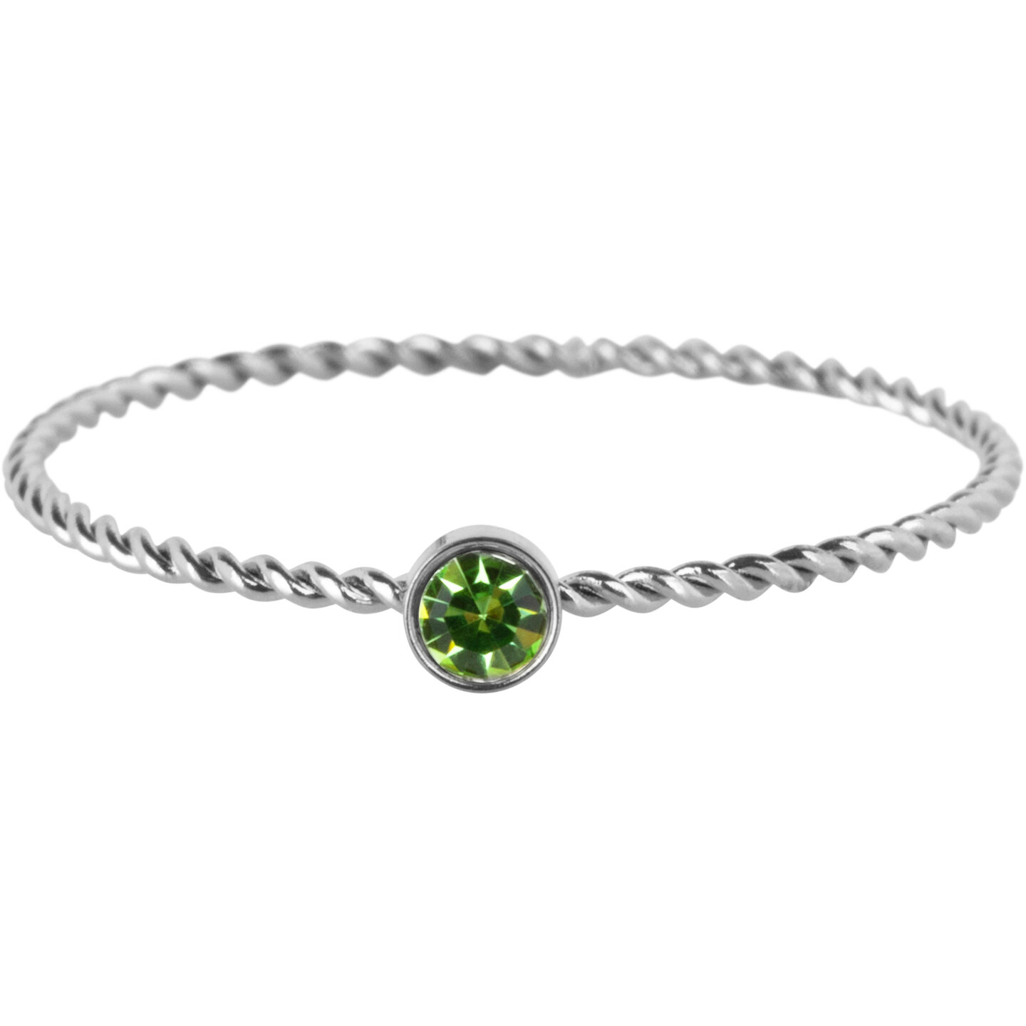 Bague de naissance torsad&eacute;e Charmin's en acier cristal vert clair R1442