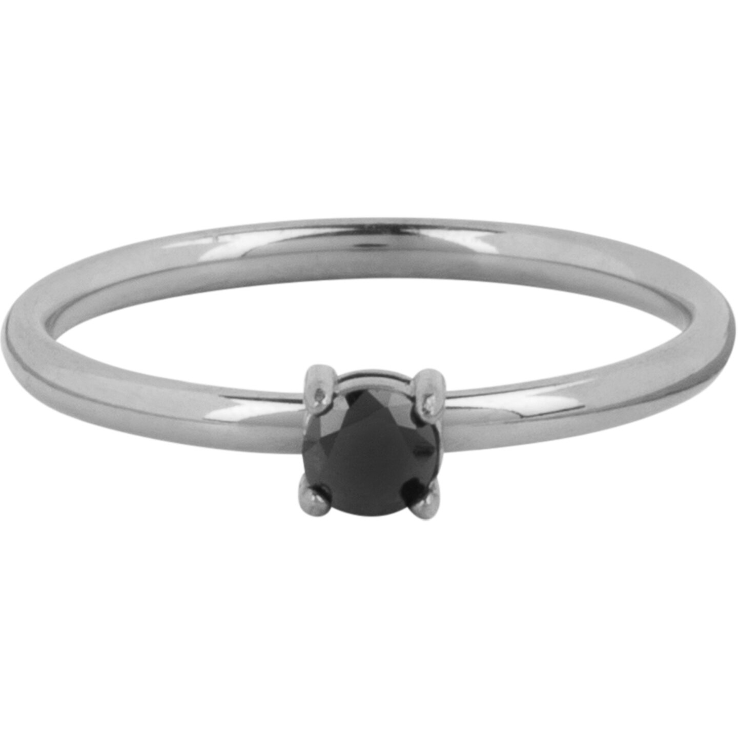 Charmins klassischer Solit&auml;r-Ring, 1,9 mm, schwarzer Stein, Stahl R1428