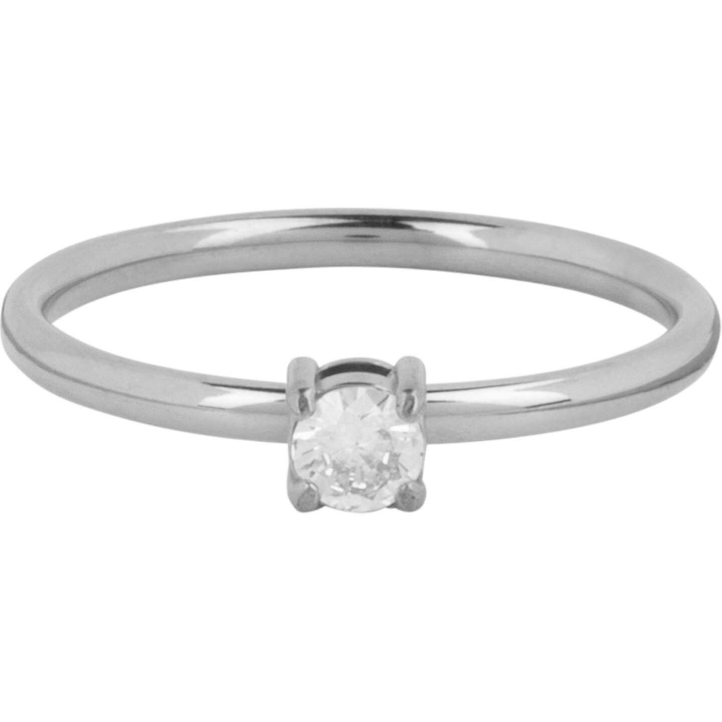 Charmin&rsquo;s Klassieke Solitair 1,9mm Ring Witte Steen Staal R1426
