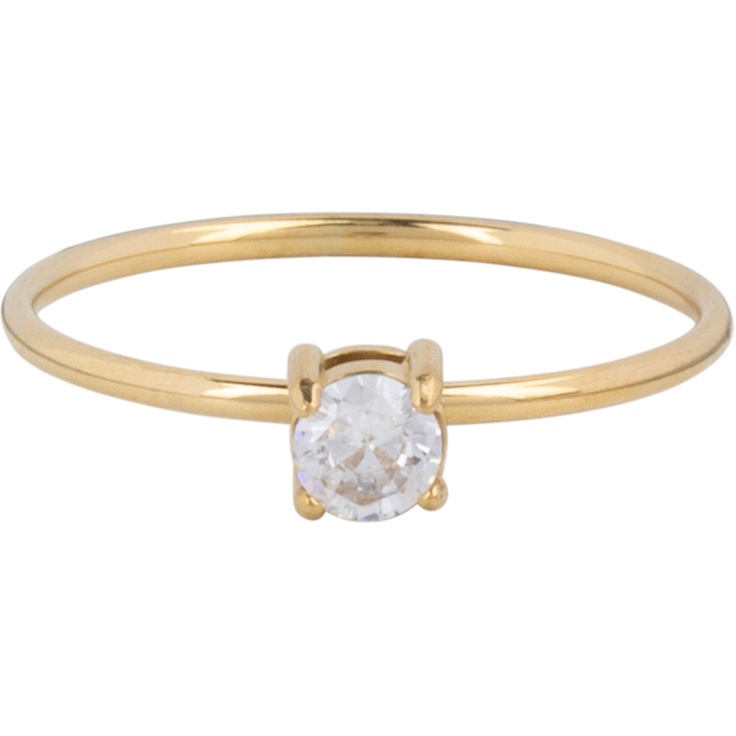 Charmin&rsquo;s Klassieke Solitair 1mm Ring Witte Steen Goudkleurig R1423