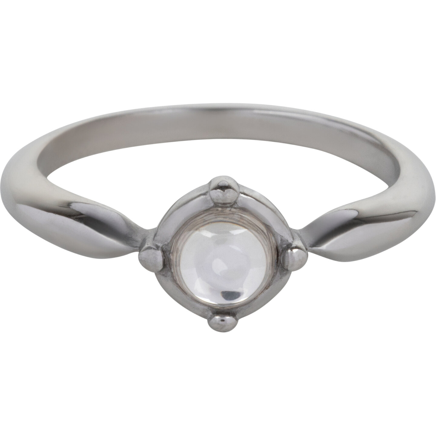 Charmins runder Ring mit transparentem, wei&szlig;em, gl&auml;nzendem Stein aus Stahl R1165