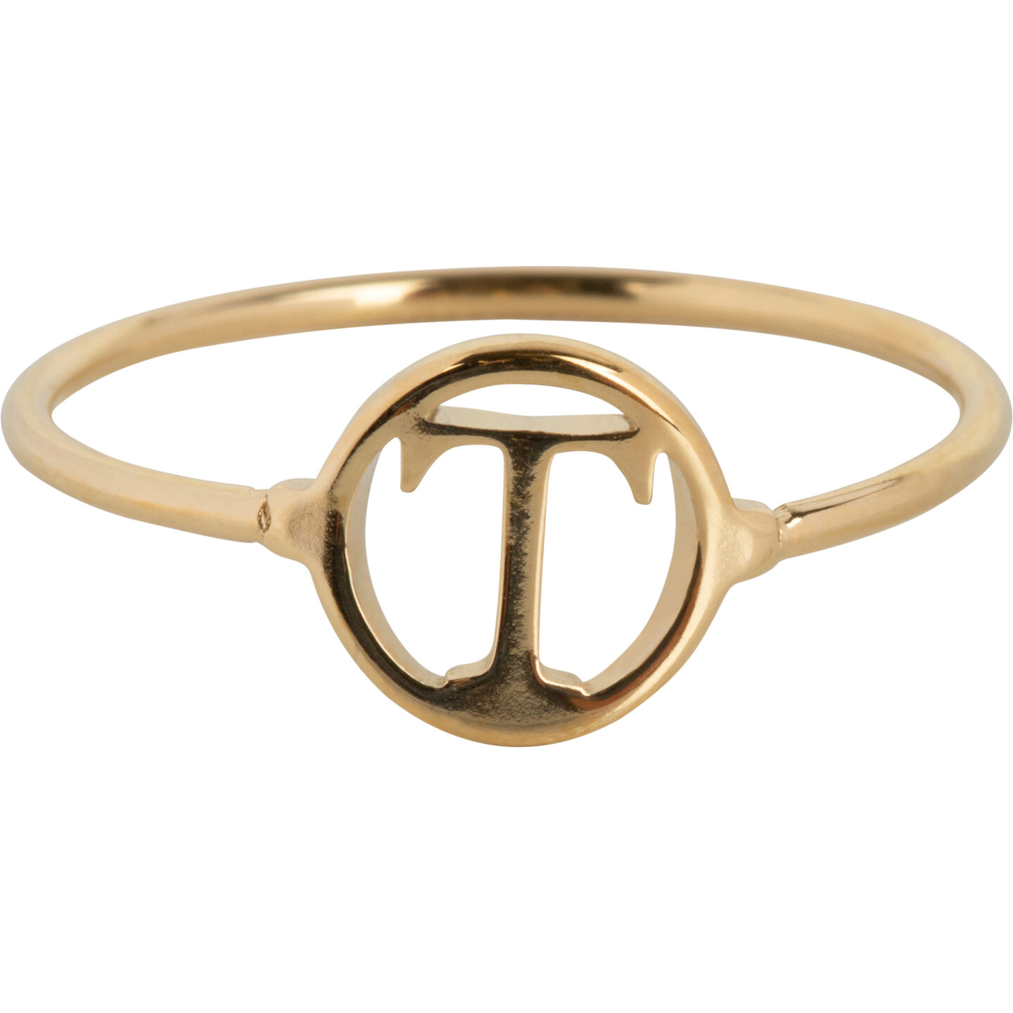 Charmin&rsquo;s initialen open ronde zegelring Goldplated R1121 Letter S