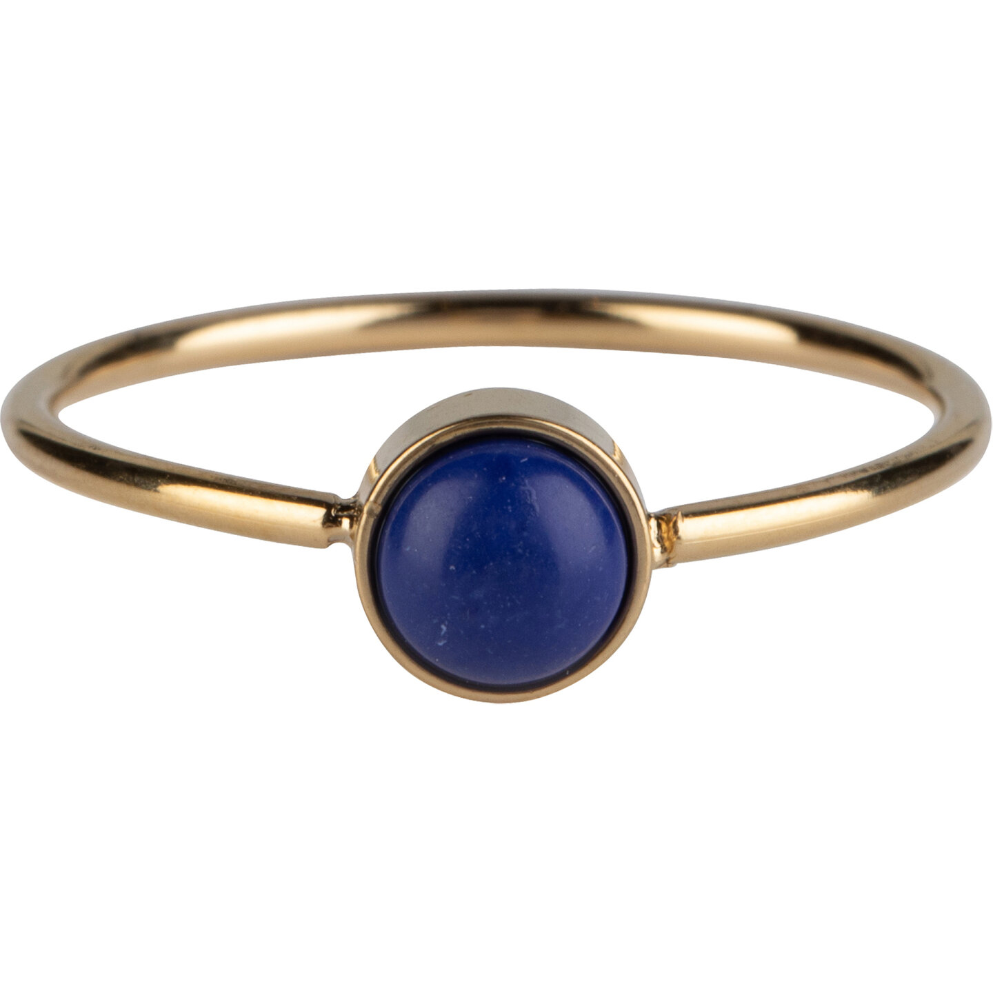 Charmin&rsquo;s Goudkleurige Ring Ronde Steen Donker Blauwe Howliet Edelsteen 5mm Staal R1052