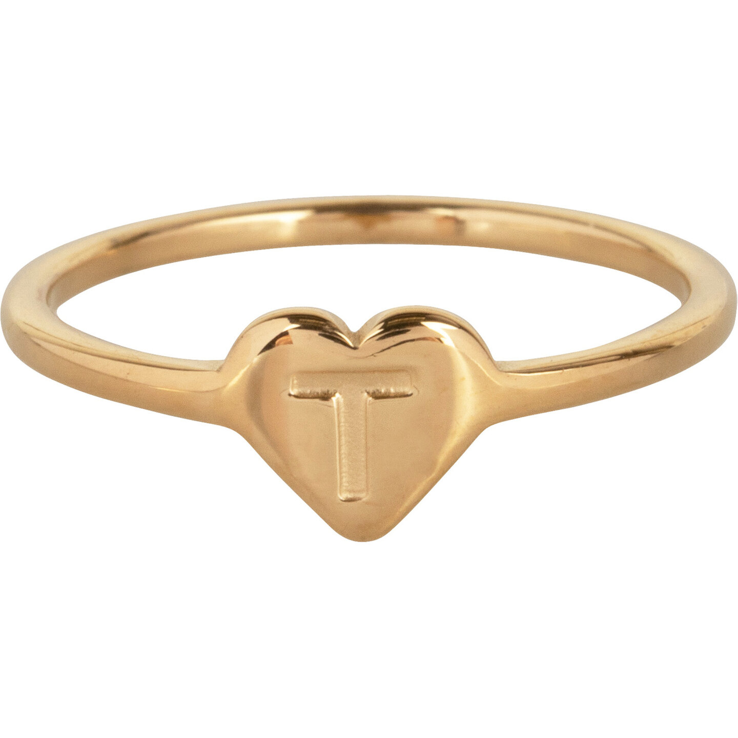 Charmin&rsquo;s initialen zegelring hartje Goldplated R1015-T Letter T 