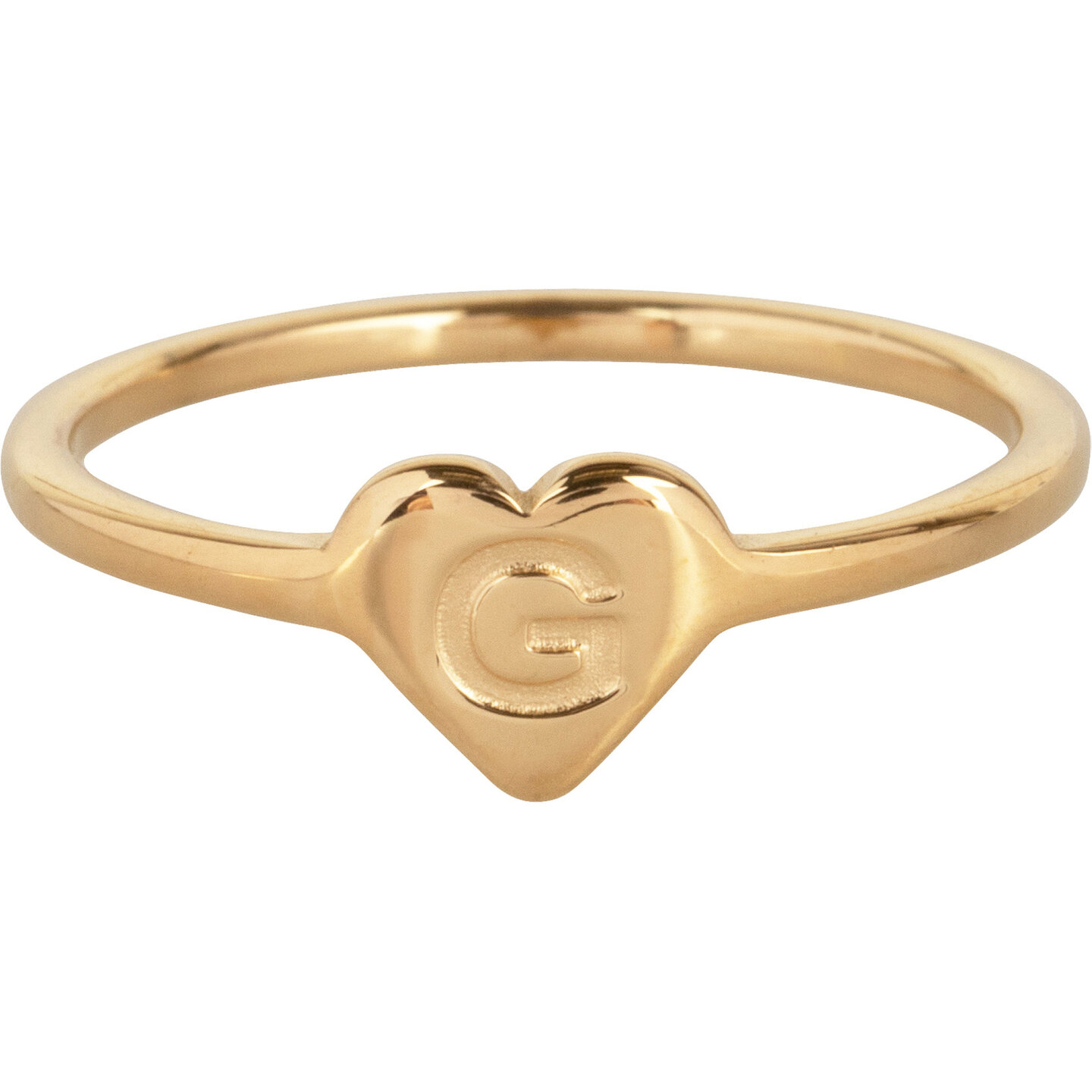 Charmin&rsquo;s initialen zegelring hartje Goldplated R1015-G Letter G 