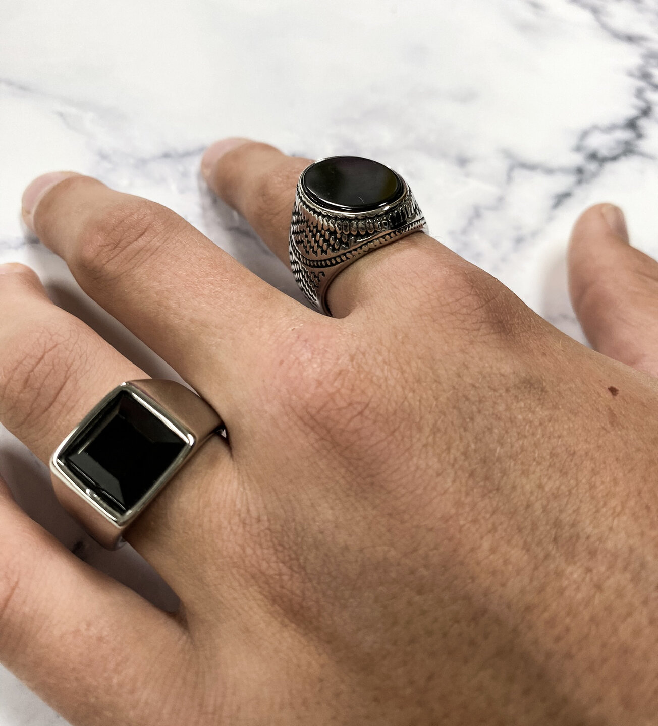 Charmin's UNI Men's Signet Ring Large Black Oval Stone Steel R974