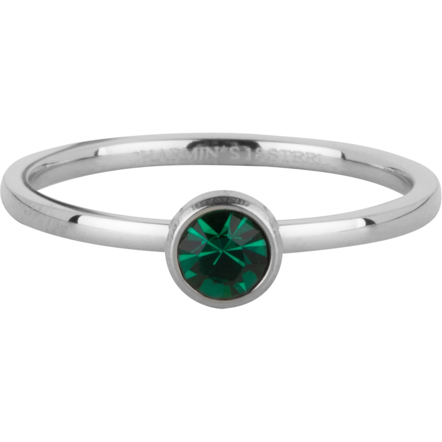 Charmin&#039;s Ring Birthstone Mei Donkergroene Kristal Staal Iconic R1597