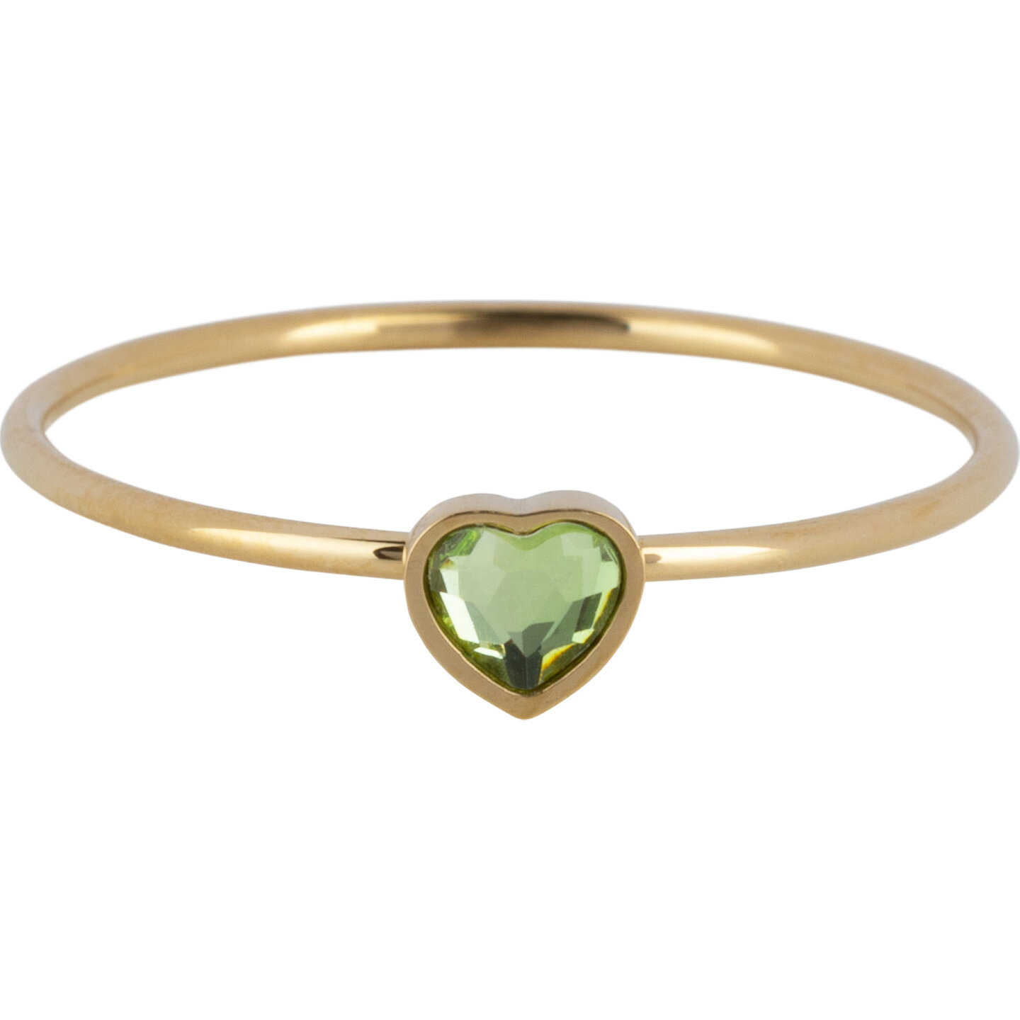 Charmin's Goudkleurige Ring met Lichtgroene Hartsteen Staal R1582 – Birthstone Augustus