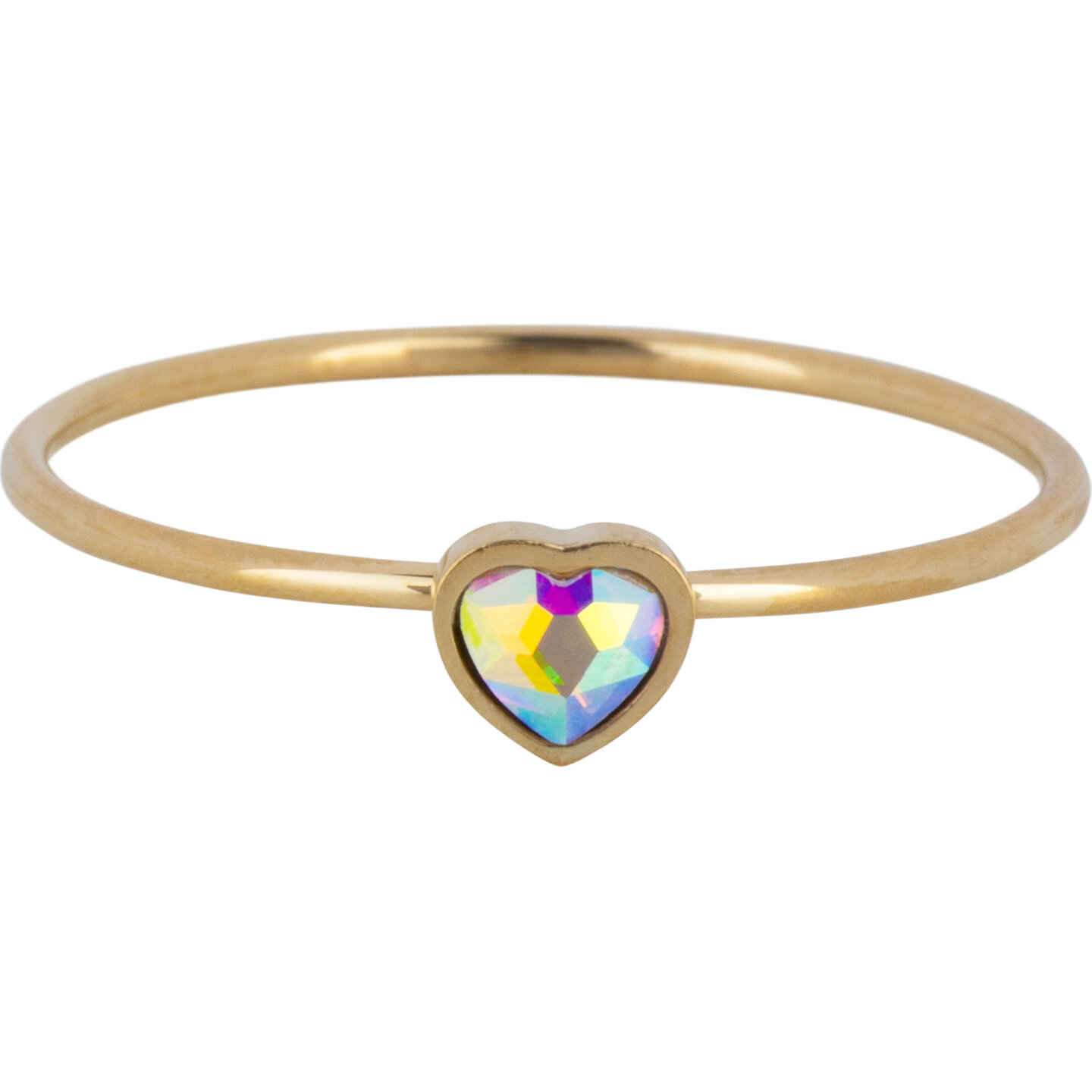 Charmin's Goudkleurige Ring met Aurora Maansteen Hartsteen Staal R1578 – Birthstone Juni
