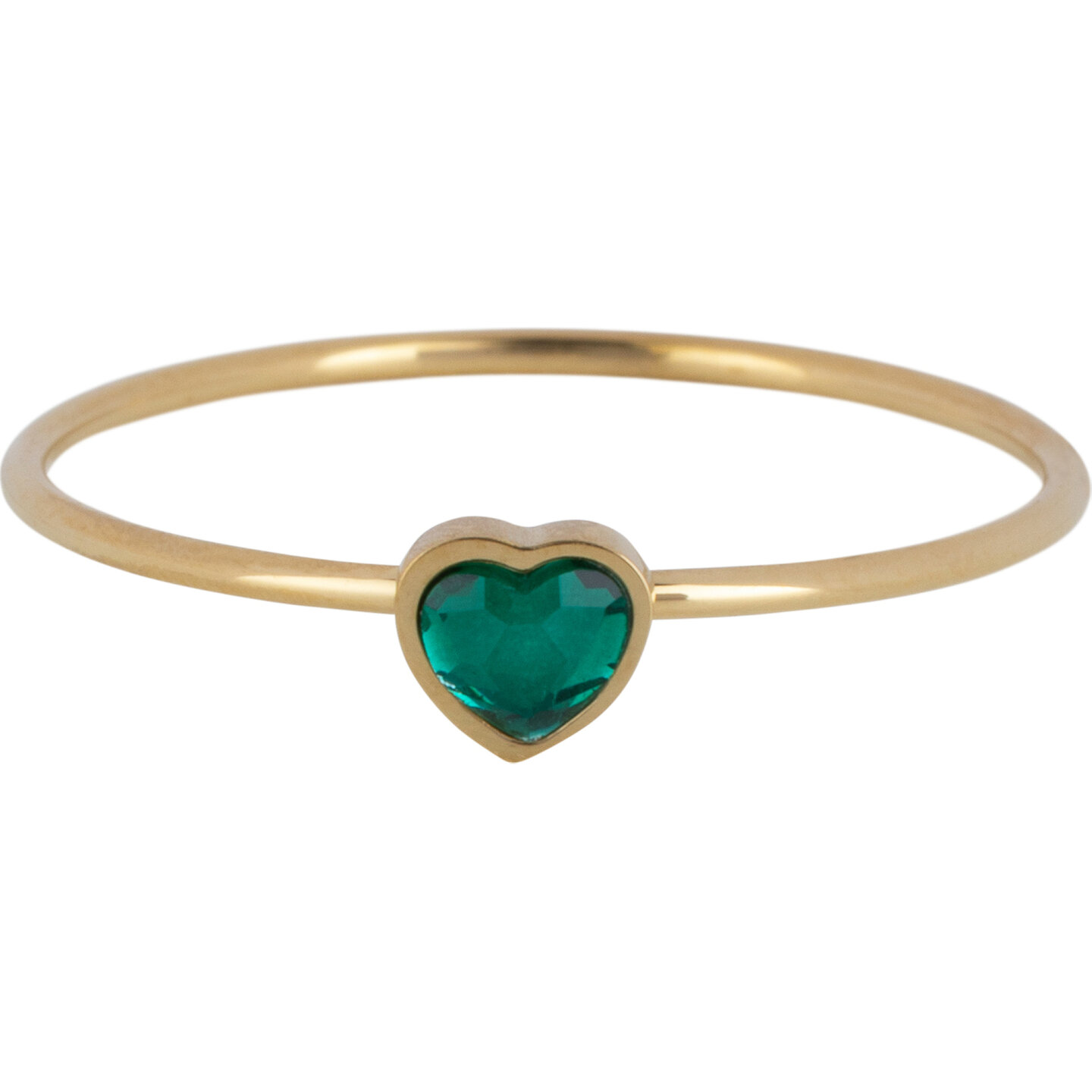 Charmin's Goudkleurige Ring met Donkergroene Smaragd Hartsteen Staal R1576 – Birthstone Mei