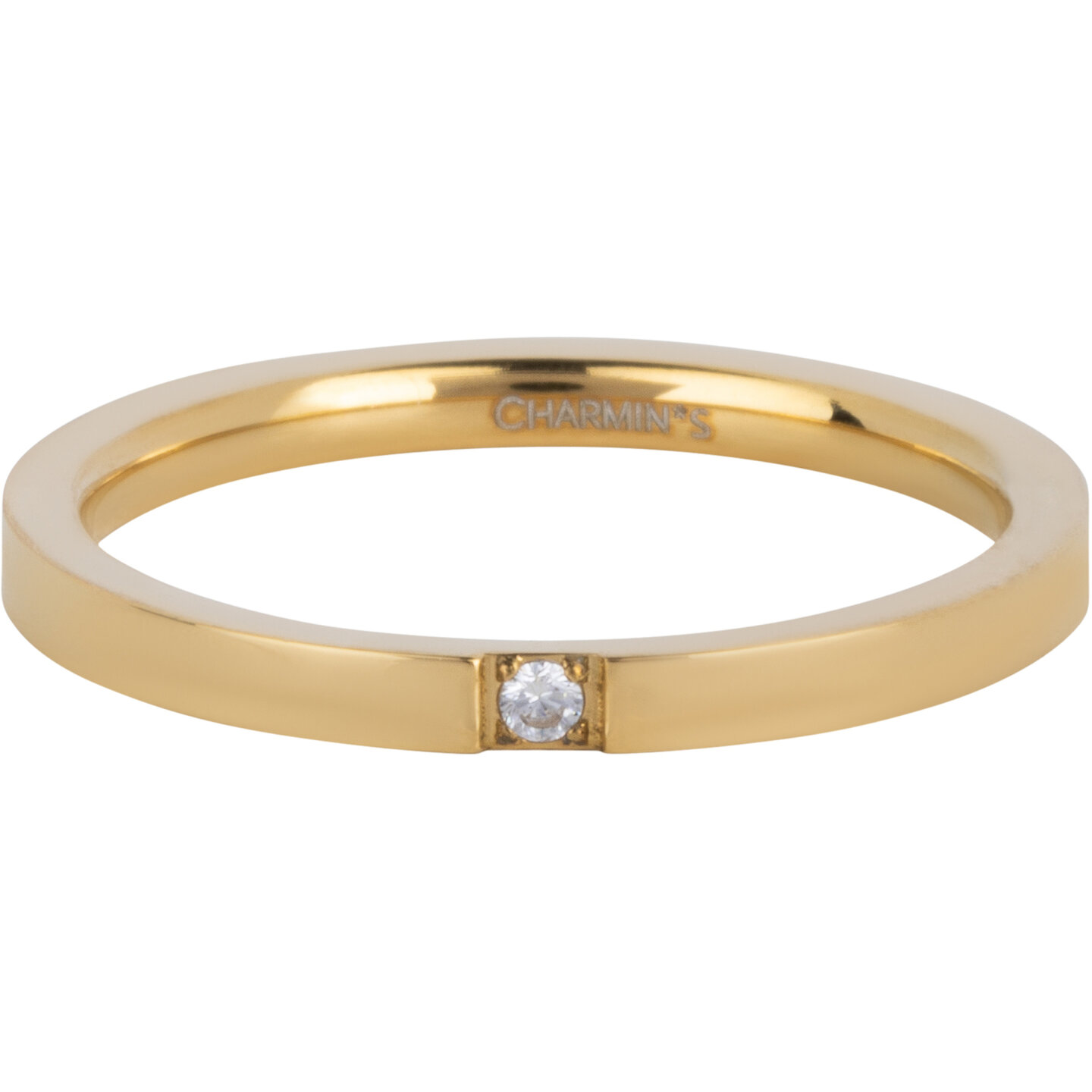 Charmin&#039;s Steel Gold-Colored Ring With 2mm Crystal R1562 Precious Shiny Steel