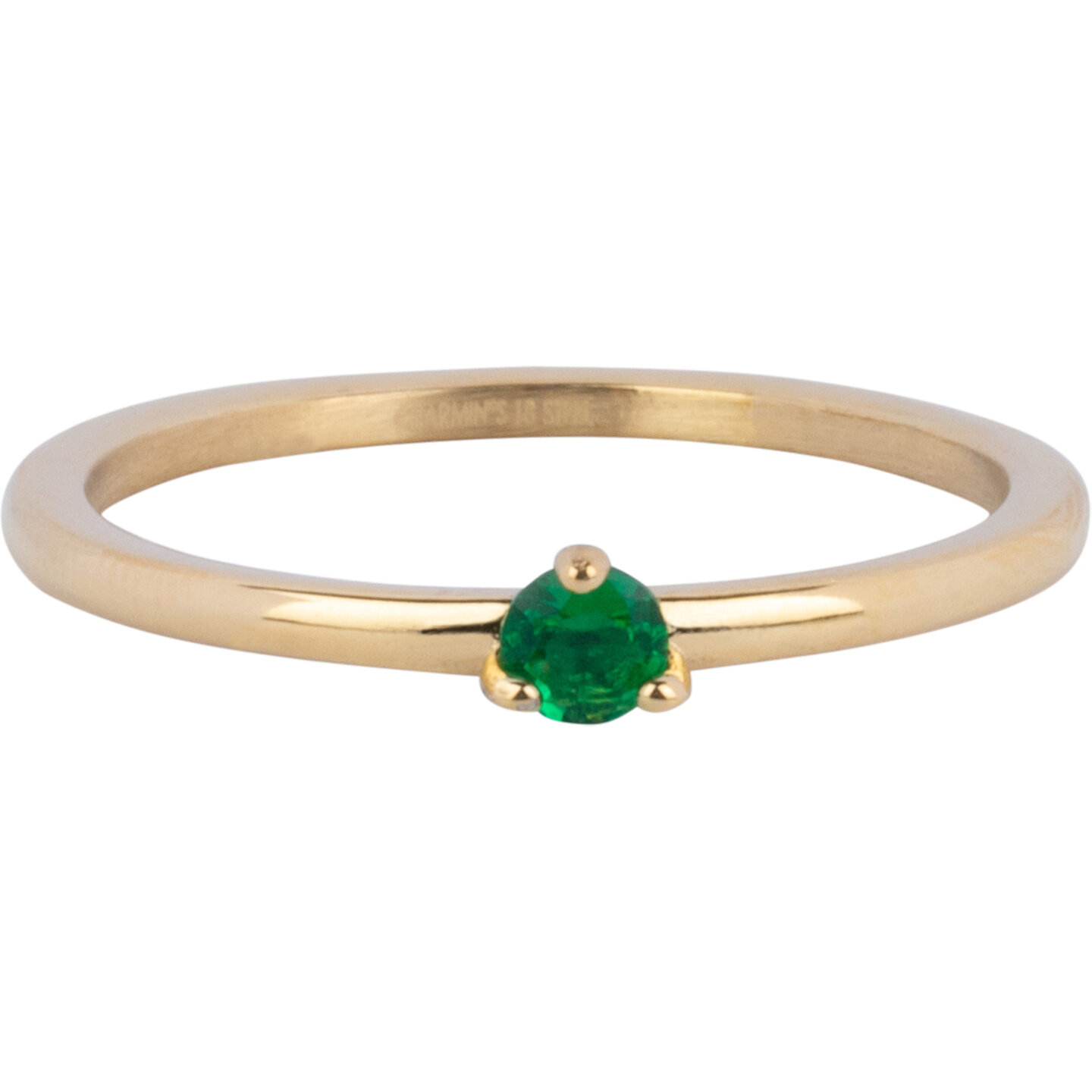 Charmin&rsquo;s Driehoek Solitair Ring Groene Steen Goudkleurig Staal R1303
