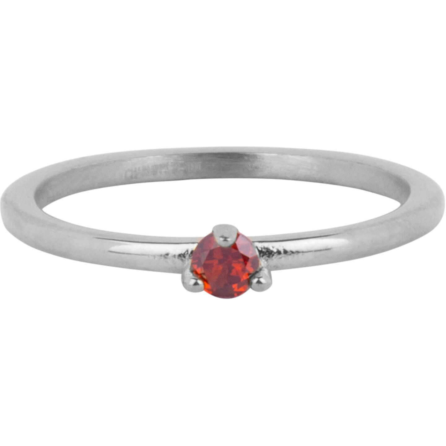 Charmins Dreieck-Solit&auml;rring, roter Stein, Stahl R1300