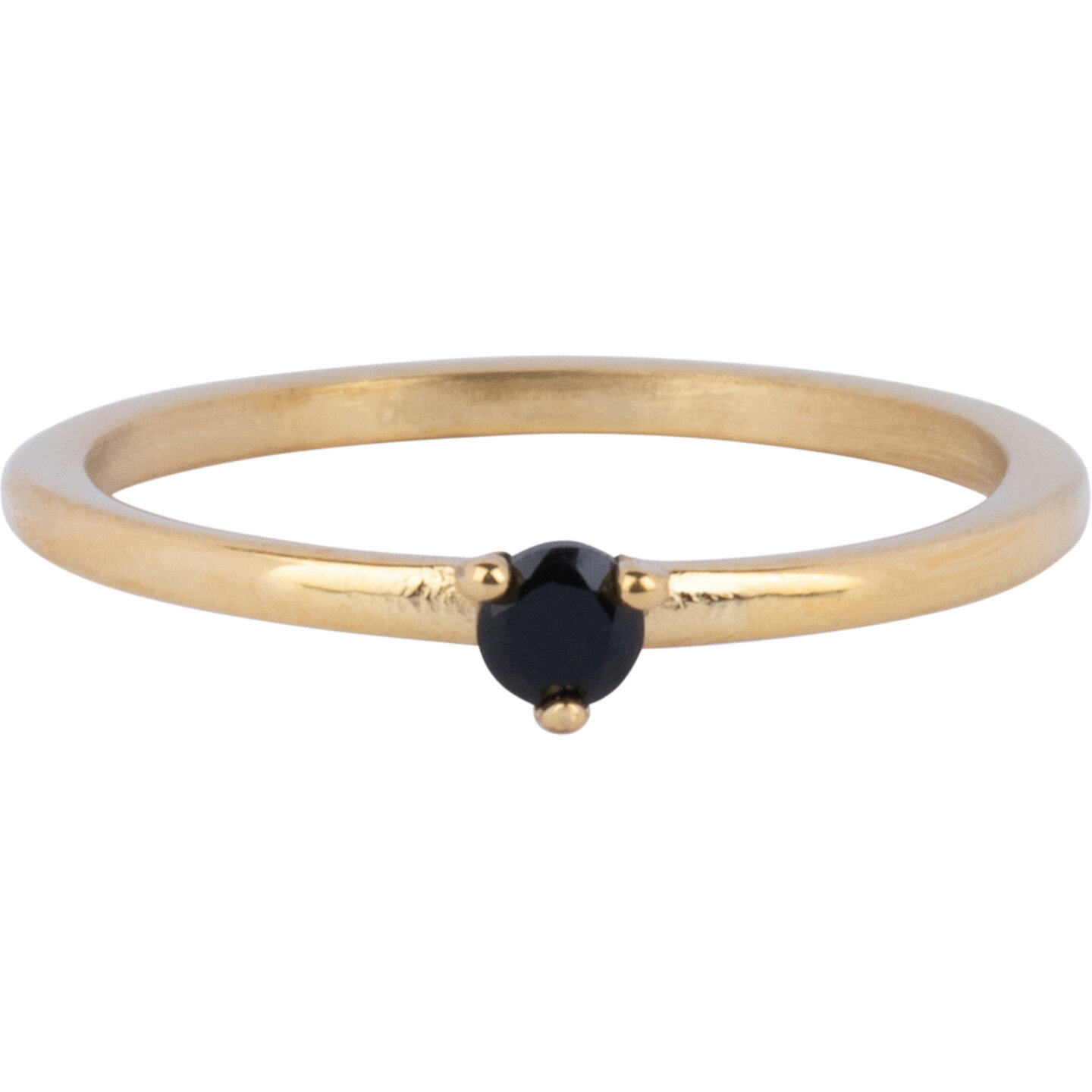 Bague Solitaire Triangle Charmin's Pierre Noire Acier Dor&eacute; R1299