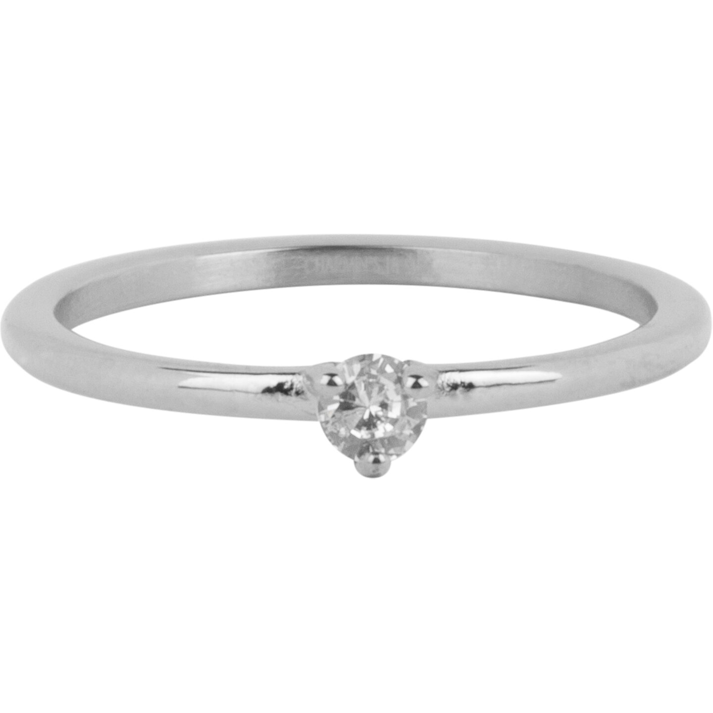 Charmin&rsquo;s Driehoek Solitair Ring Witte Steen Staal R1296