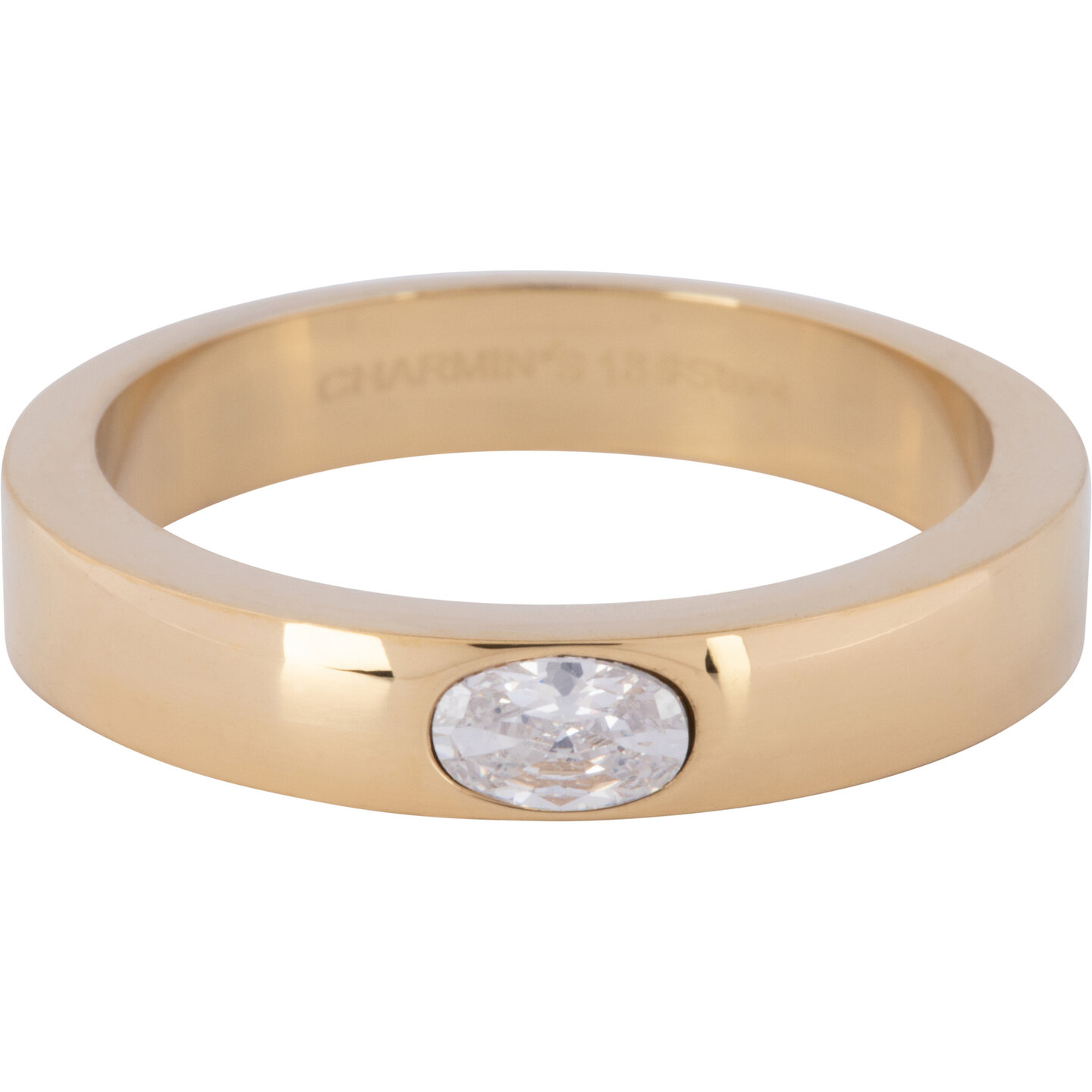 Charmin’s Ring Brede Band Ovale Witte Steen Goudkleurig Staal R1223