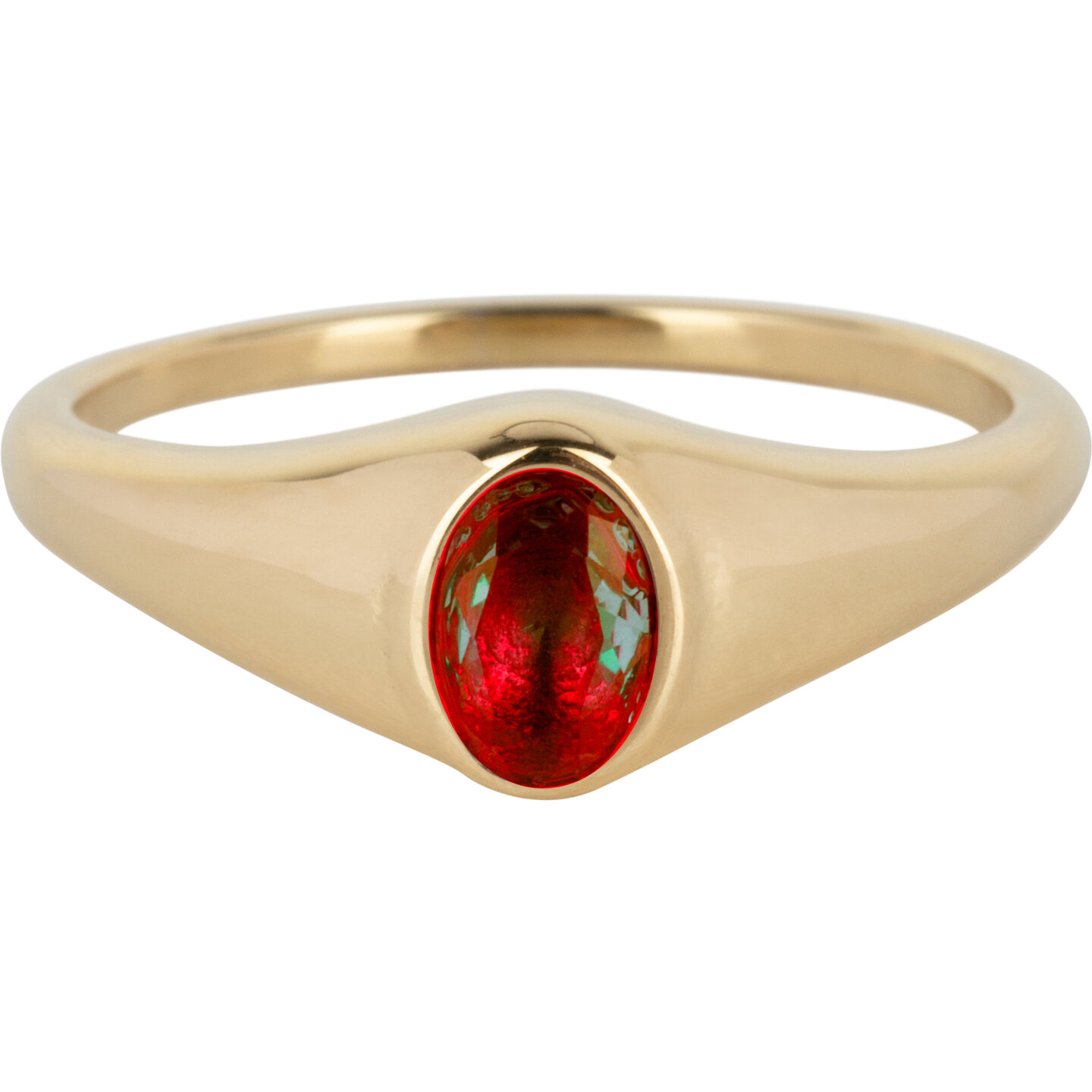 Charmin&rsquo;s R1221 Birthstone zegelring January Red Garnet Oval Stone Goldplated
