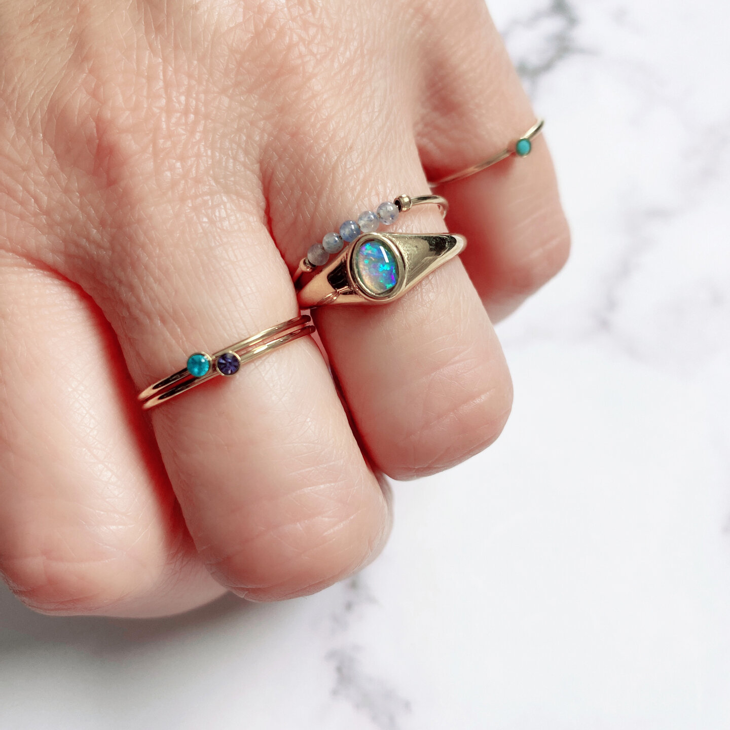 Charmin's Charmin's Anxiety Ring Blaue Aventurin-Edelsteinperlen Vergoldete Palme R1199