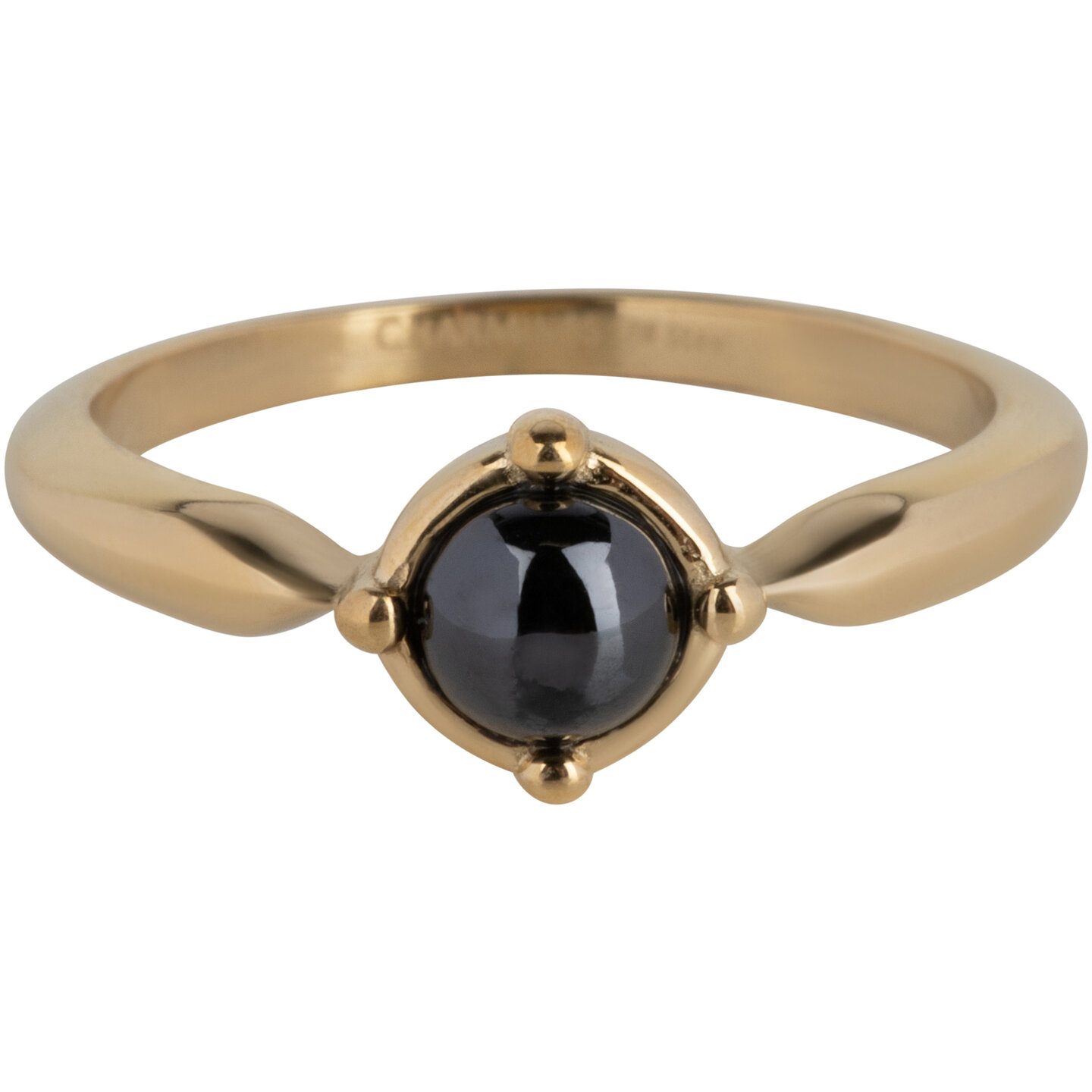 Charmin’s Ovale Elegante Zwarte Hematiet Ring Gold R1168