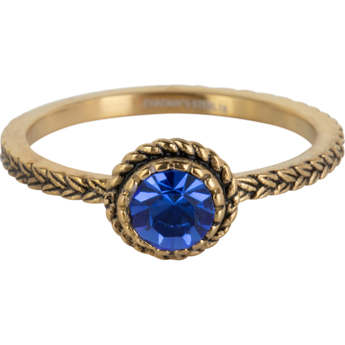 Charmin's ring R1098 Birthstone September Blue Sapphire Stone Goldplated Iconic Vintage 